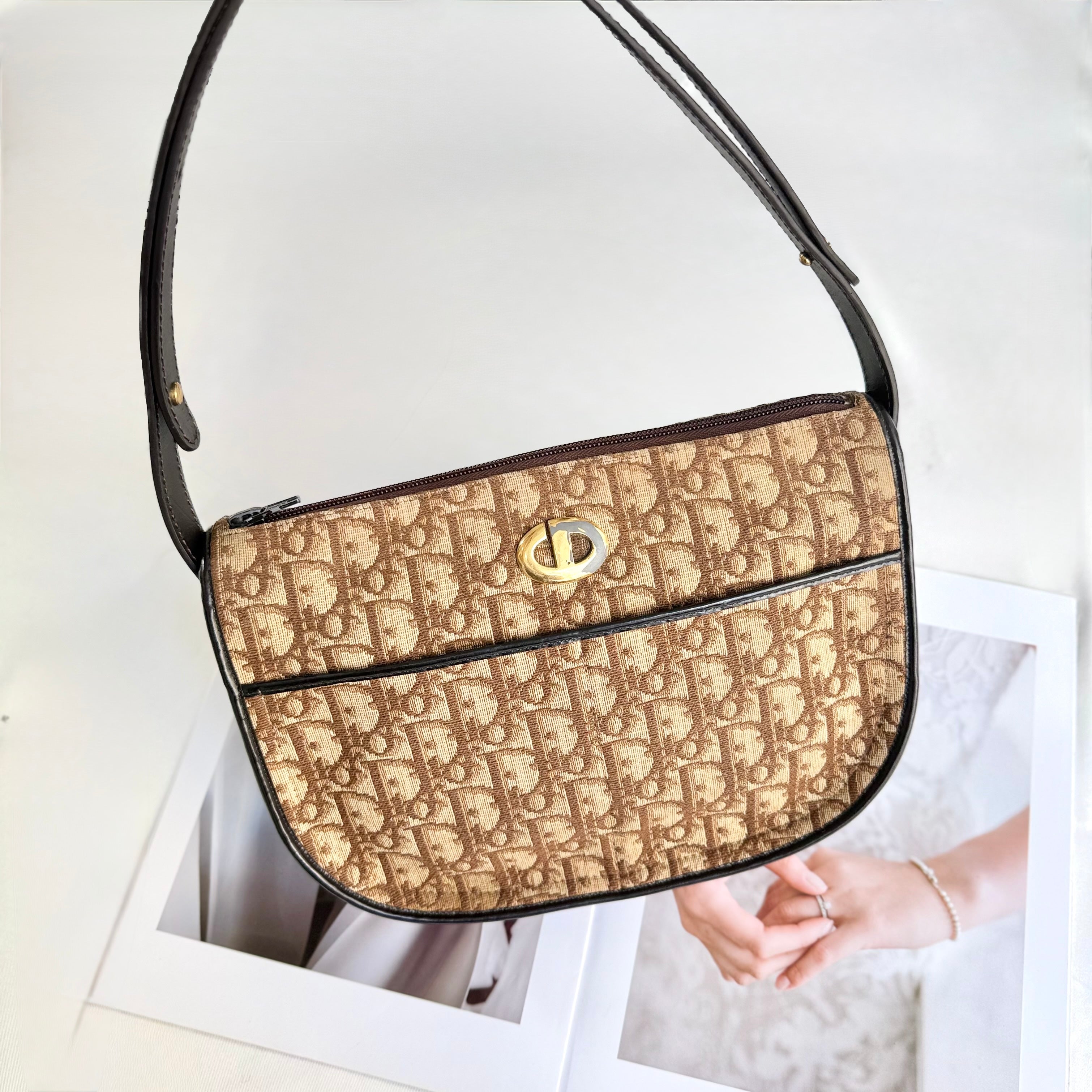 Christian Dior Trotter Brown Canvas Shoulder Bag