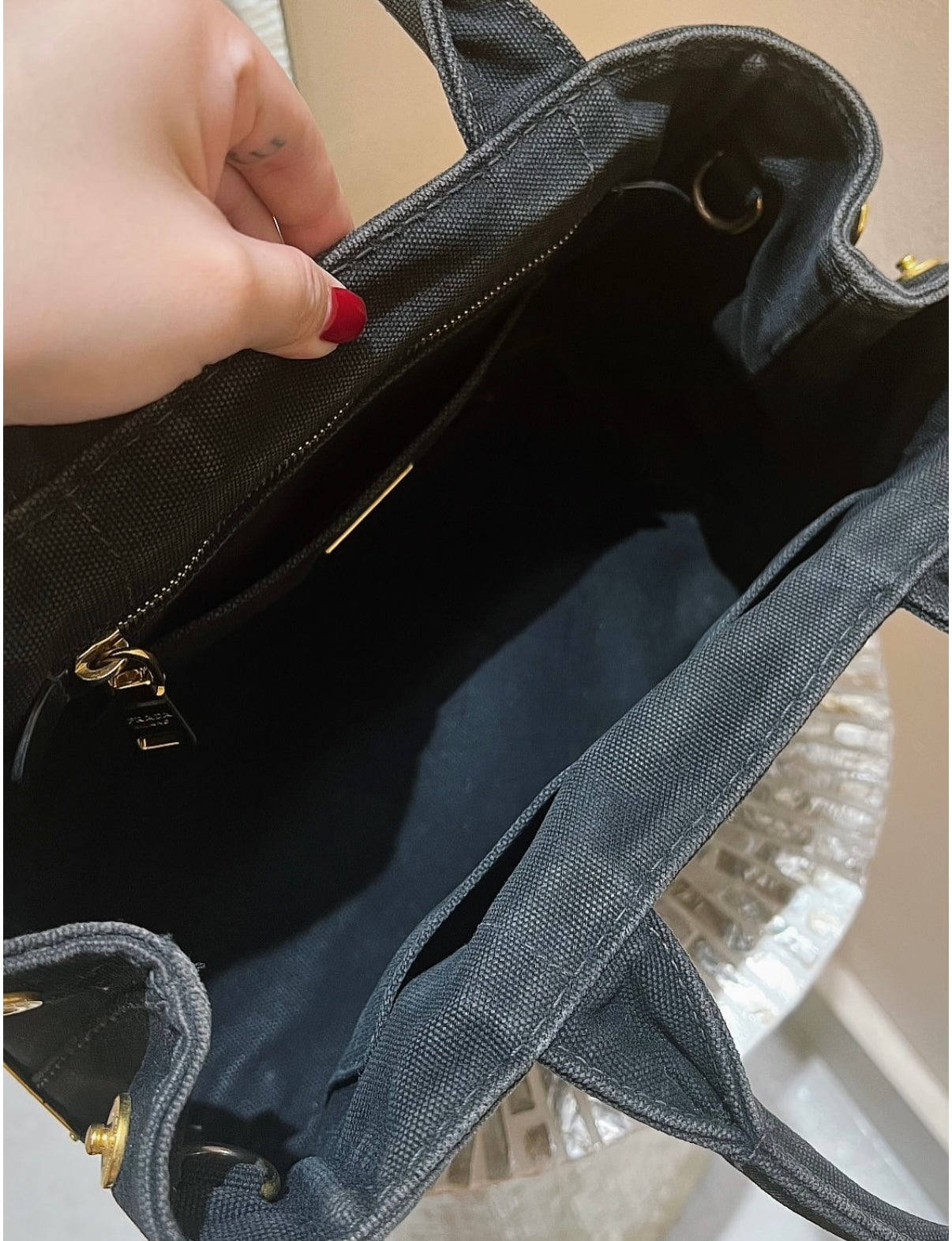 Prada Canapa 2way Tote Bag Shoulder Bag Denim Black