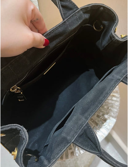 Prada Canapa 2way Tote Bag Shoulder Bag Denim Black