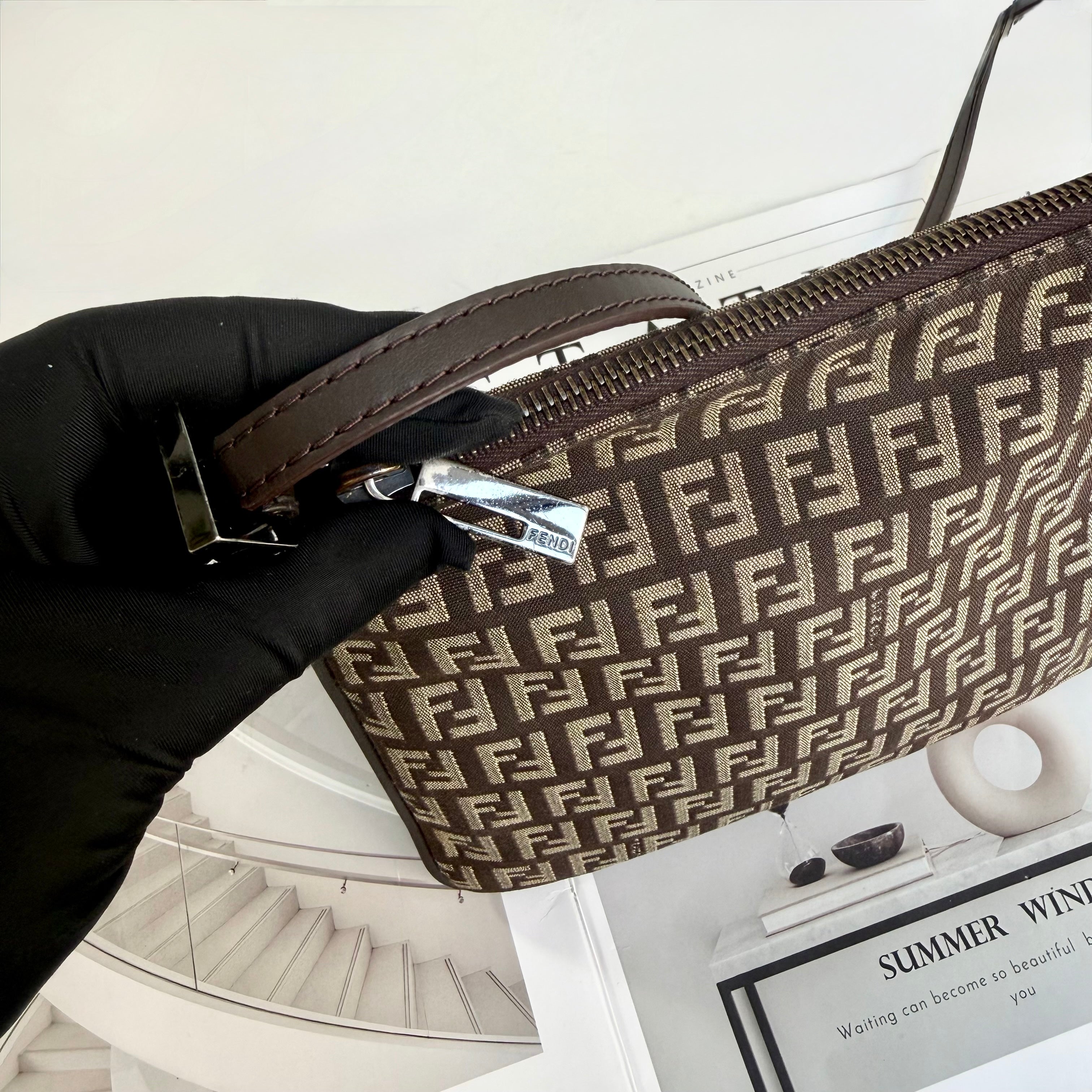 Fendi Brown Logo Print Crossbody Bag