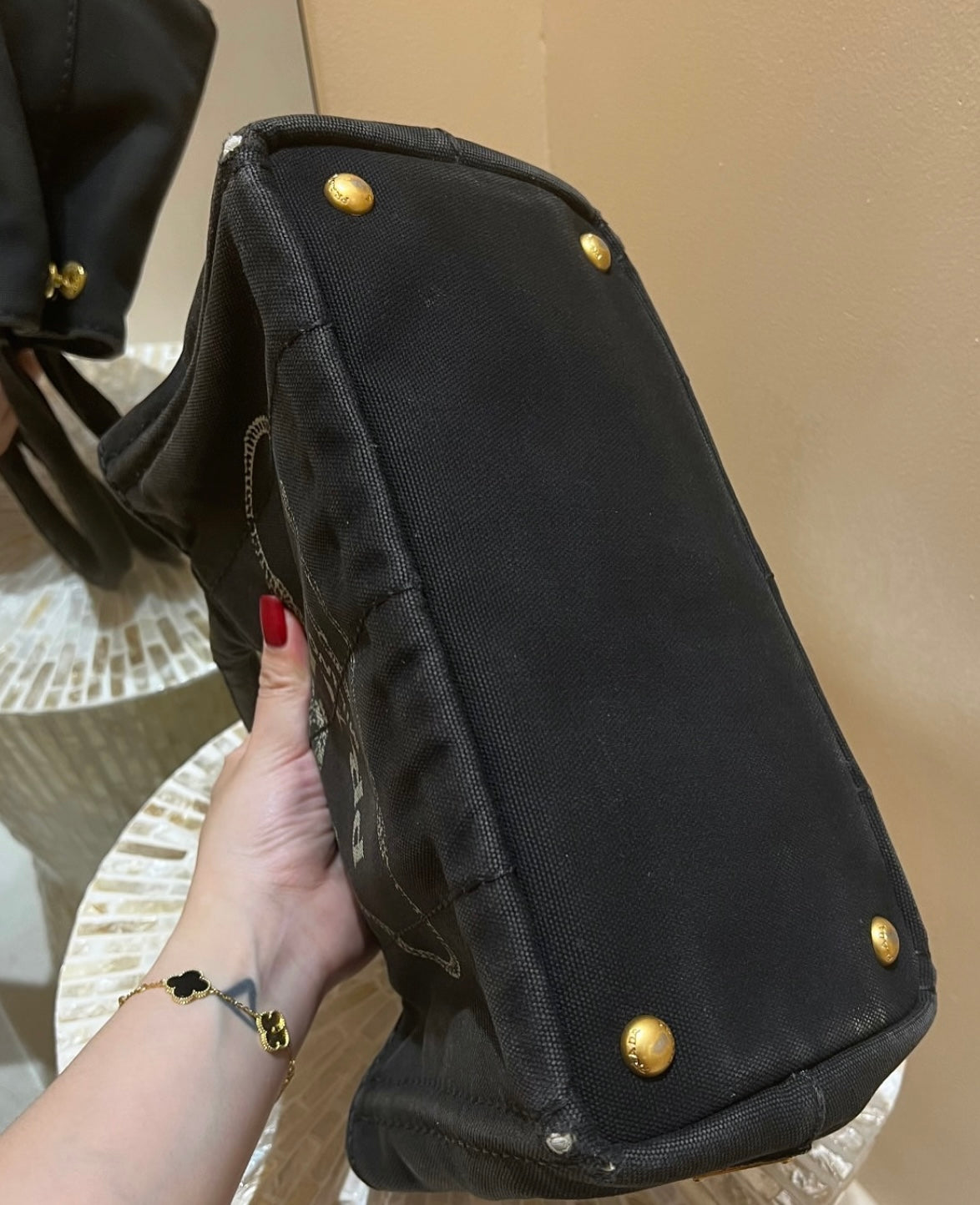 Prada Canapa 2way Tote Bag Shoulder Bag Denim Black
