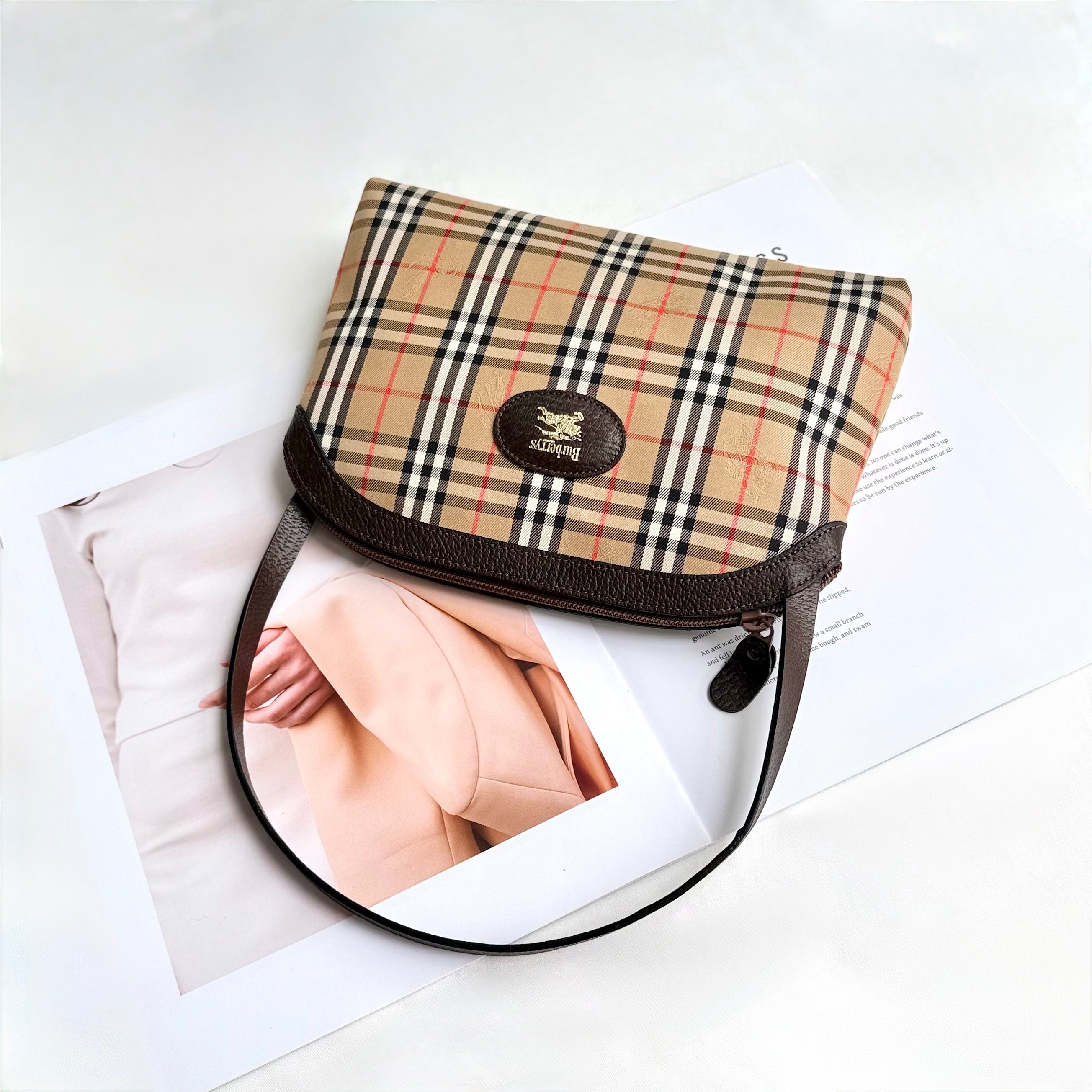 Burberry Brown Haymarket Check Clutch Beige