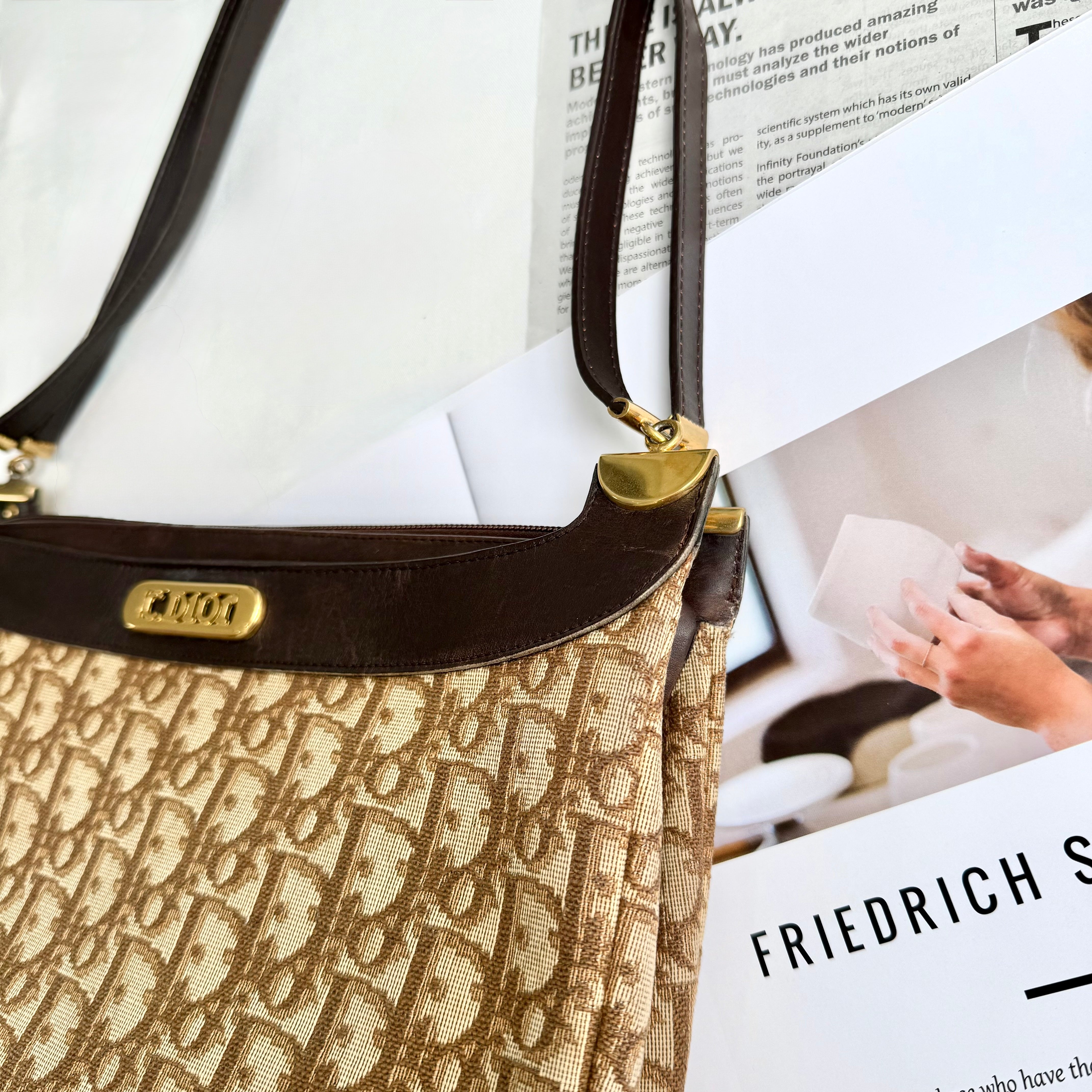 Christian Dior Trotter Brown Canvas Shoulder Bag