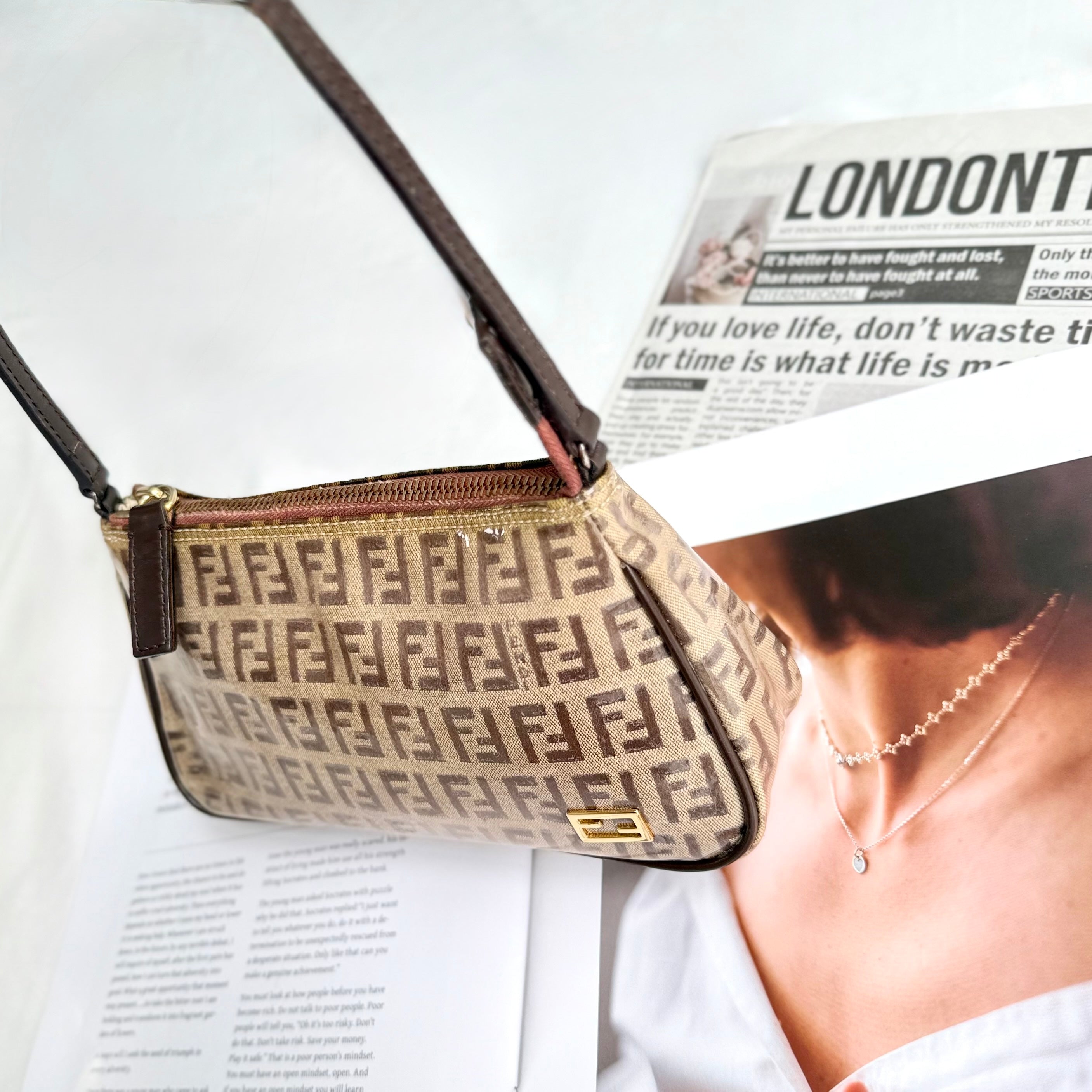 Fendi Brown Patent Zucchino Pochette