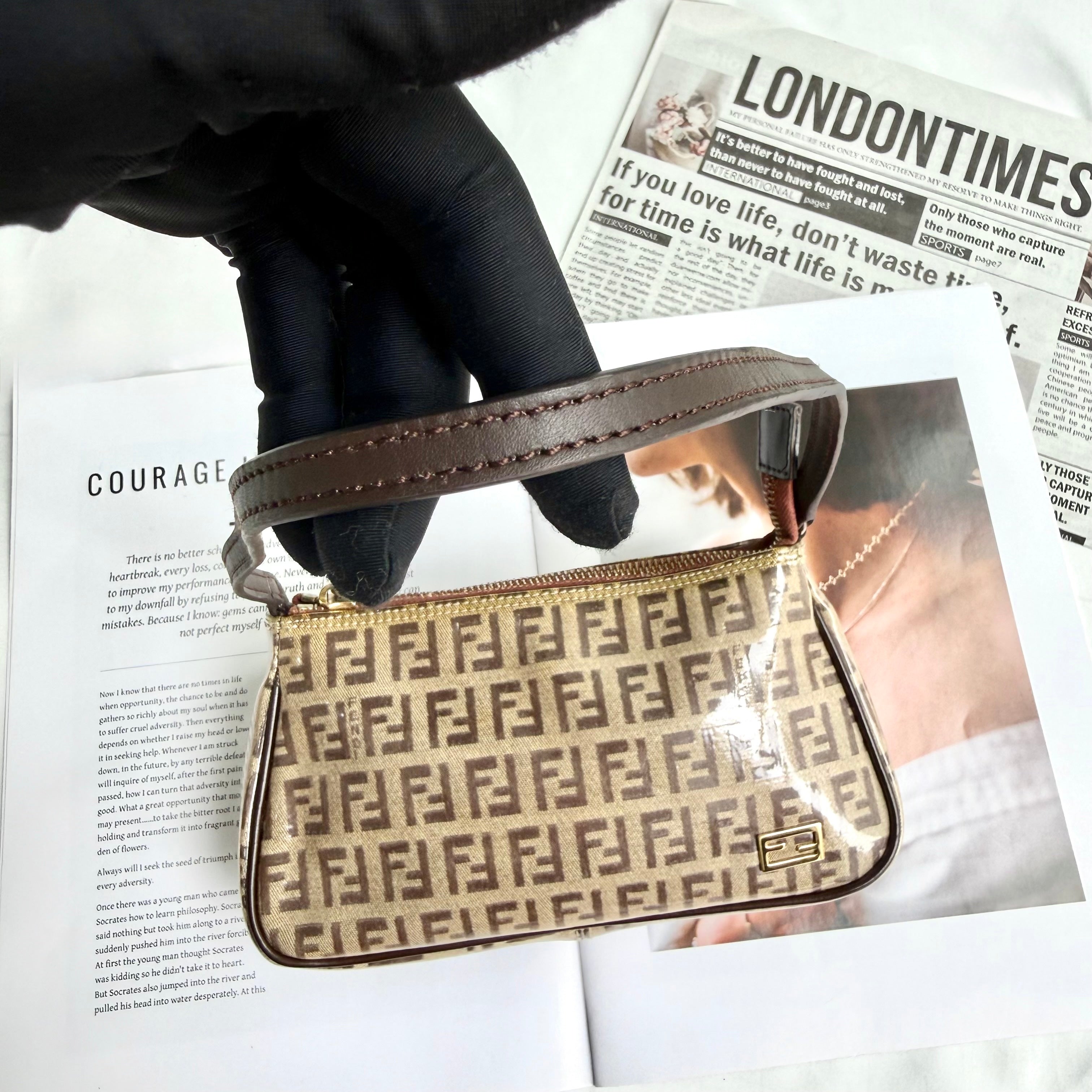 Fendi Brown Patent Zucchino Pochette
