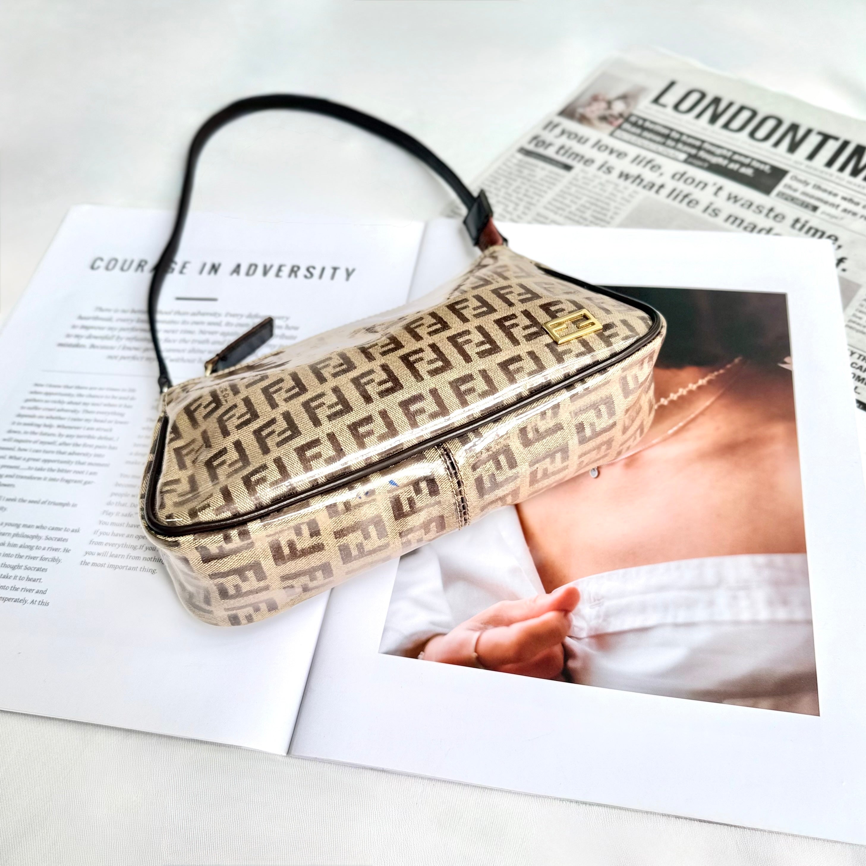 Fendi Brown Patent Zucchino Pochette