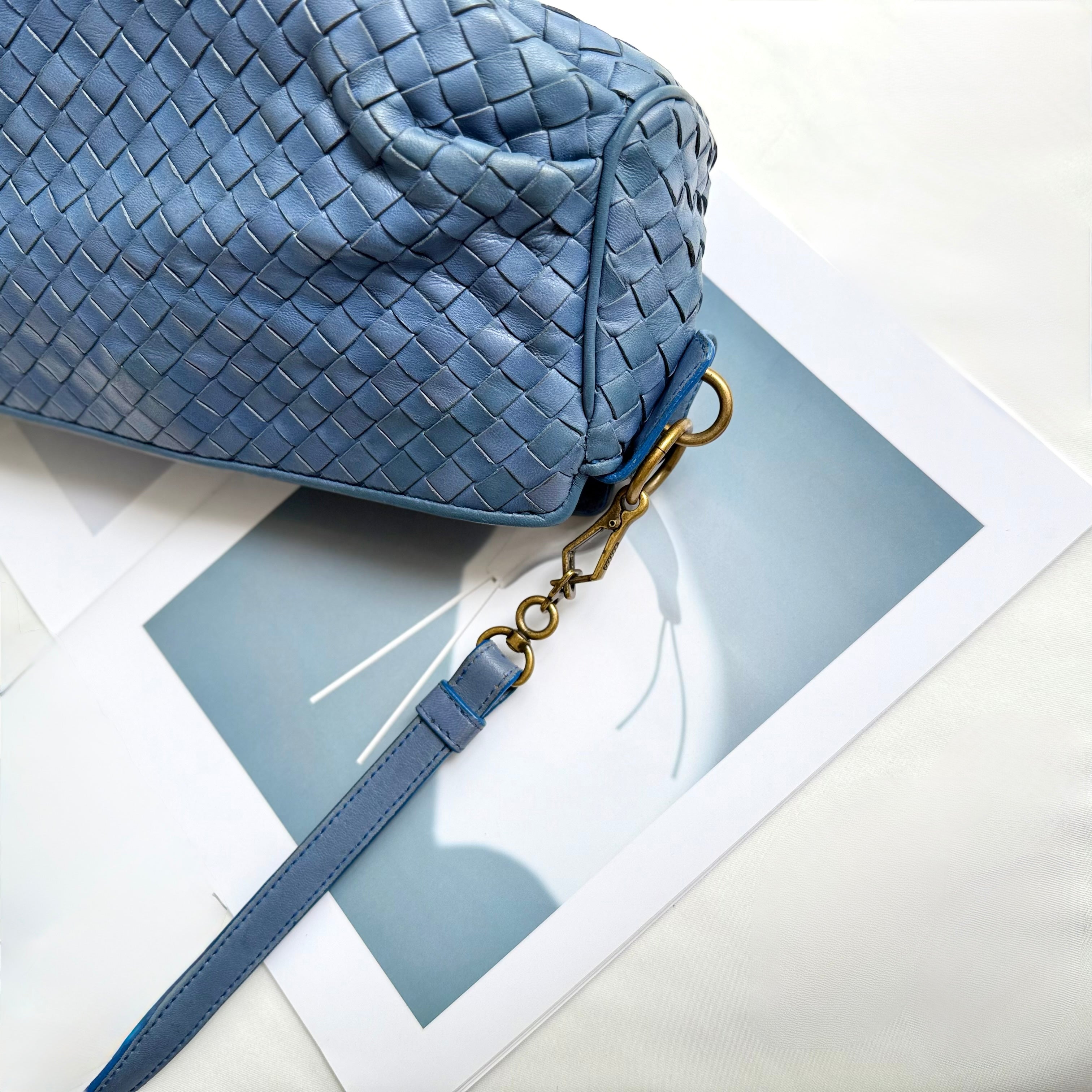 Bottega Veneta Blue Intrecciato Woven Nappa Leather