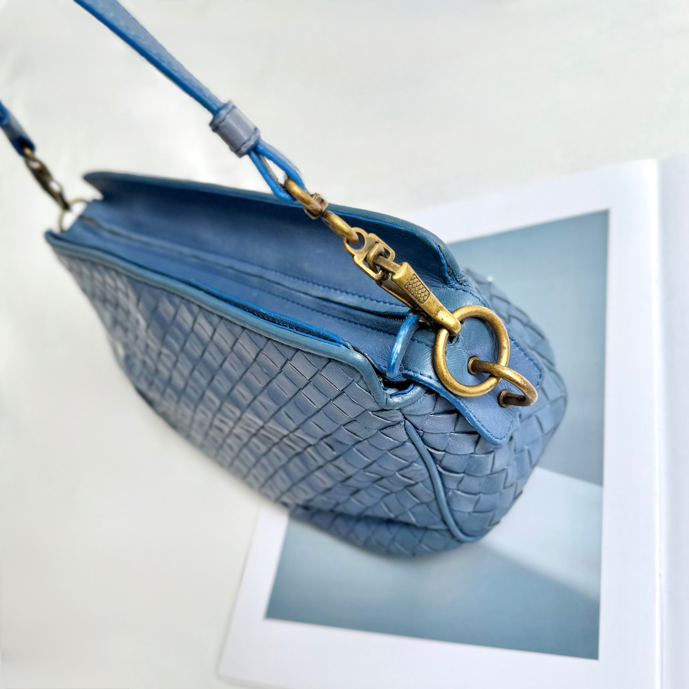 Bottega Veneta Blue Intrecciato Woven Nappa Leather