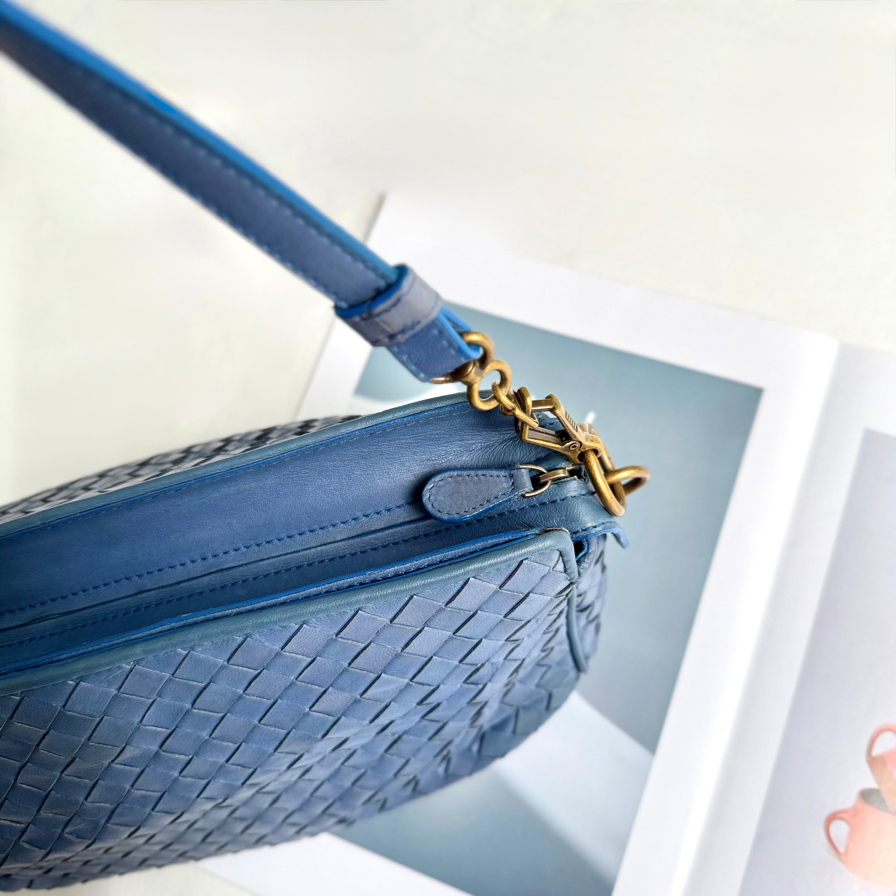 Bottega Veneta Blue Intrecciato Woven Nappa Leather