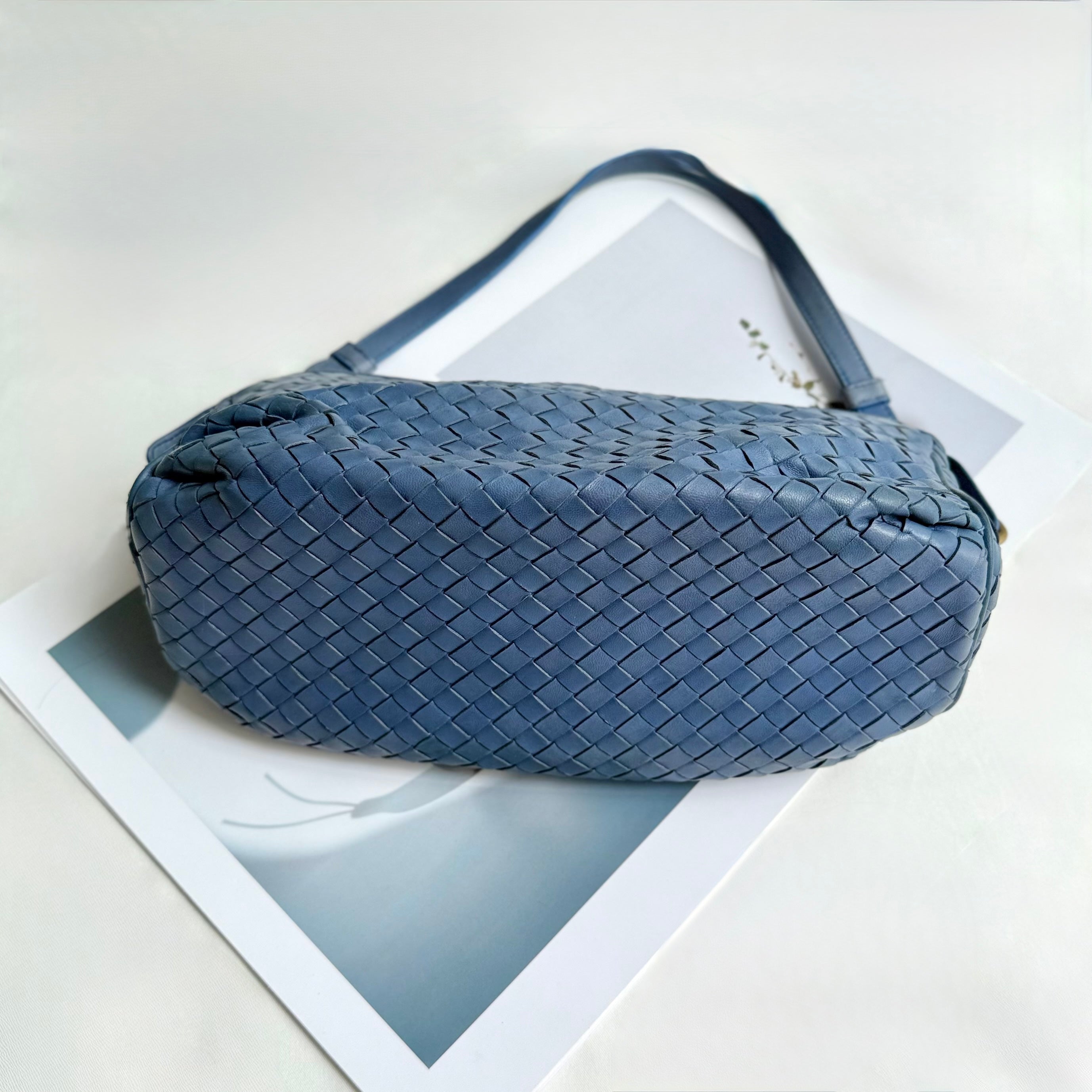 Bottega Veneta Blue Intrecciato Woven Nappa Leather