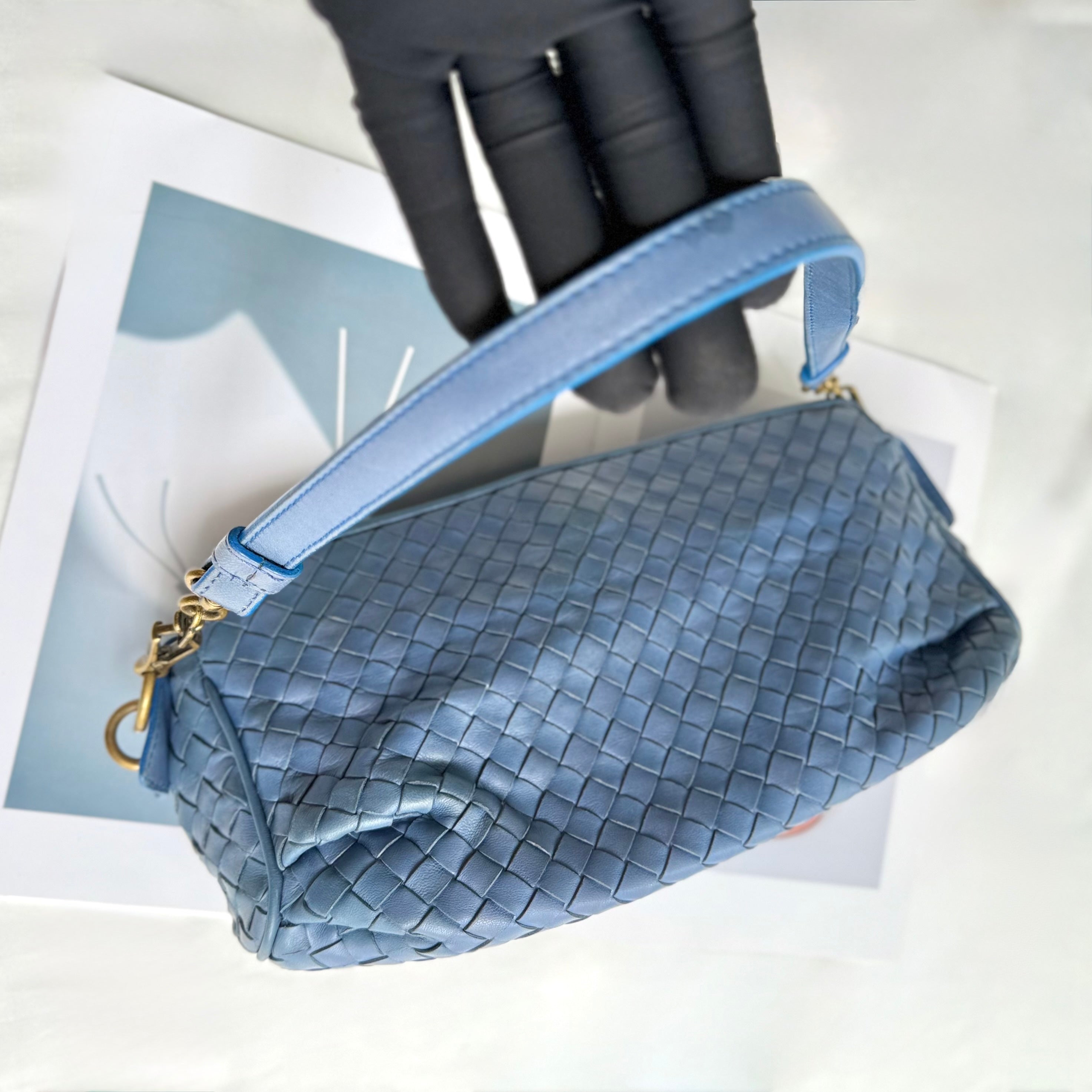 Bottega Veneta Blue Intrecciato Woven Nappa Leather