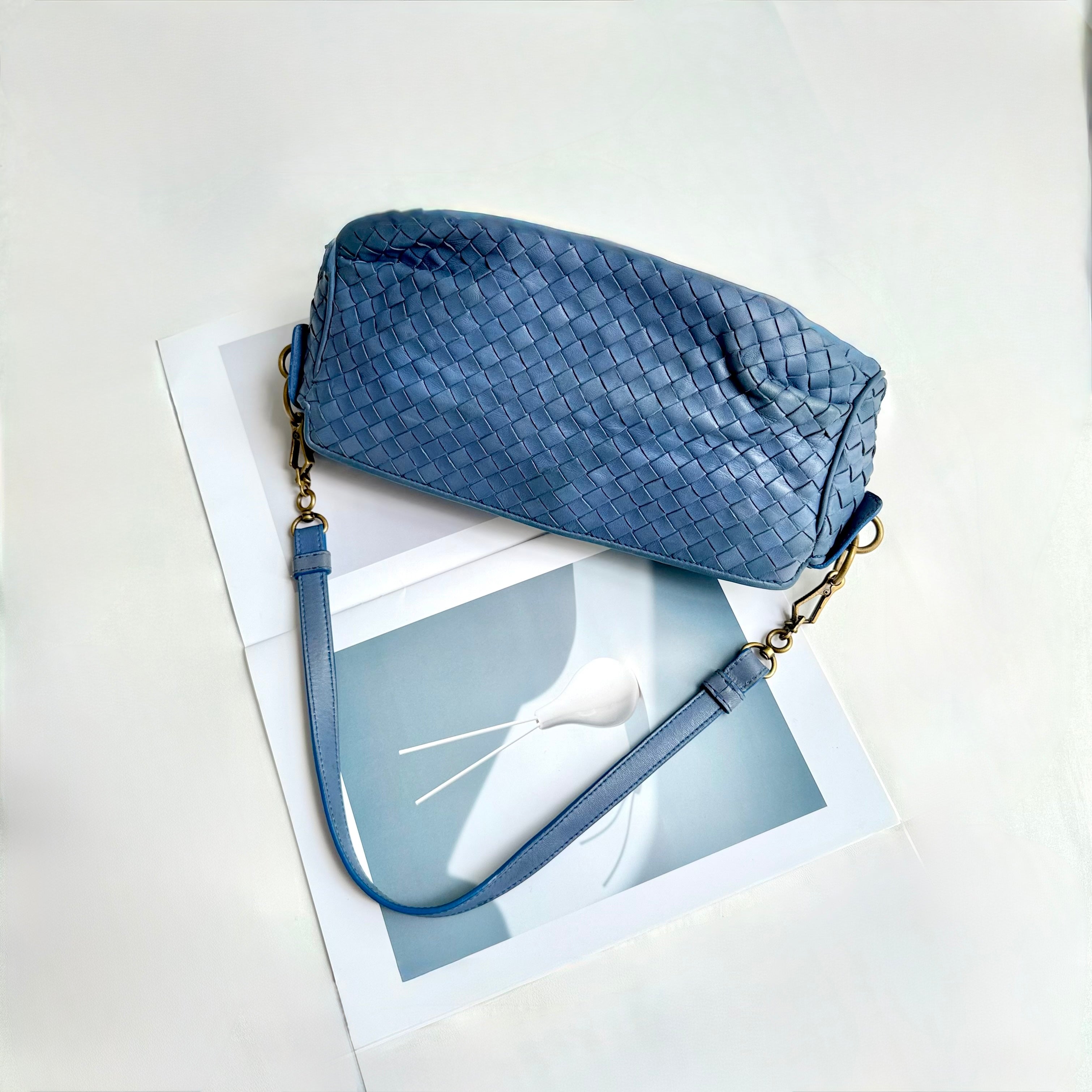 Bottega Veneta Blue Intrecciato Woven Nappa Leather