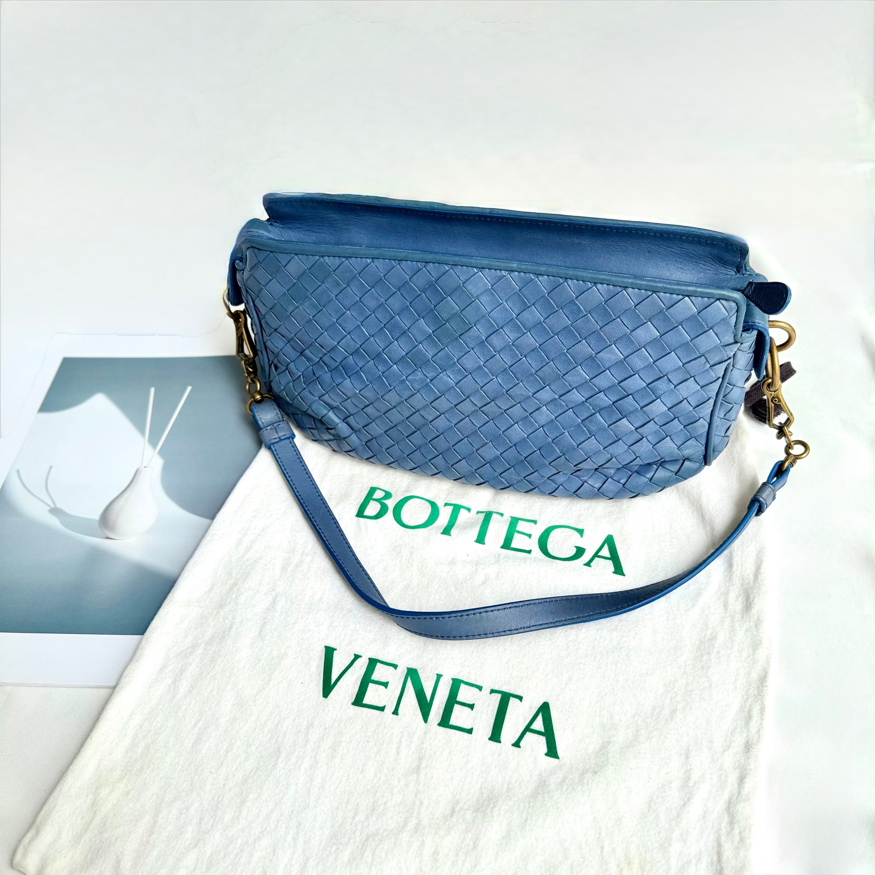 Bottega Veneta Blue Intrecciato Woven Nappa Leather