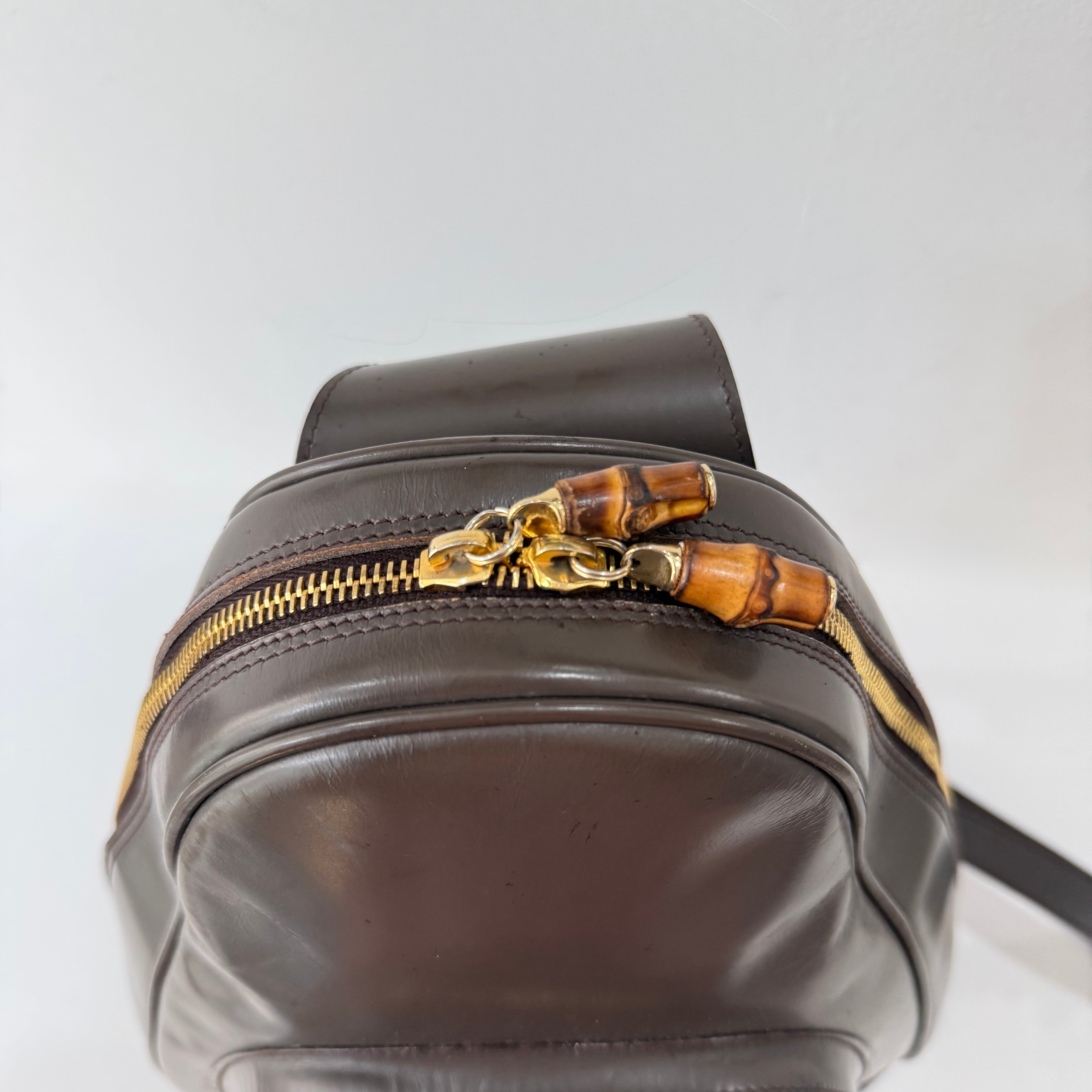 Gucci Vintage Patent Leather Bamboo Backpack Brown Crossbody Bag