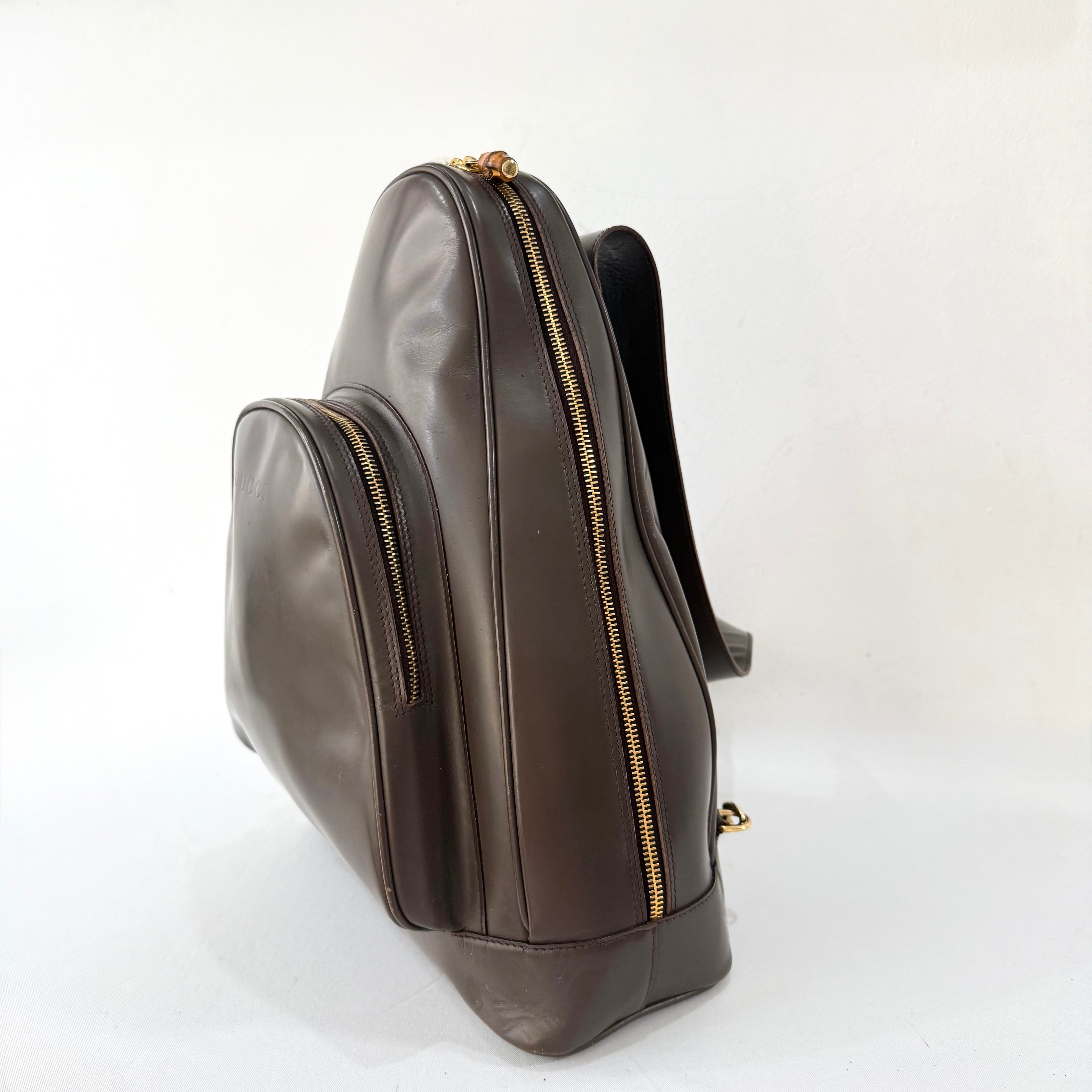 Gucci Vintage Patent Leather Bamboo Backpack Brown Crossbody Bag