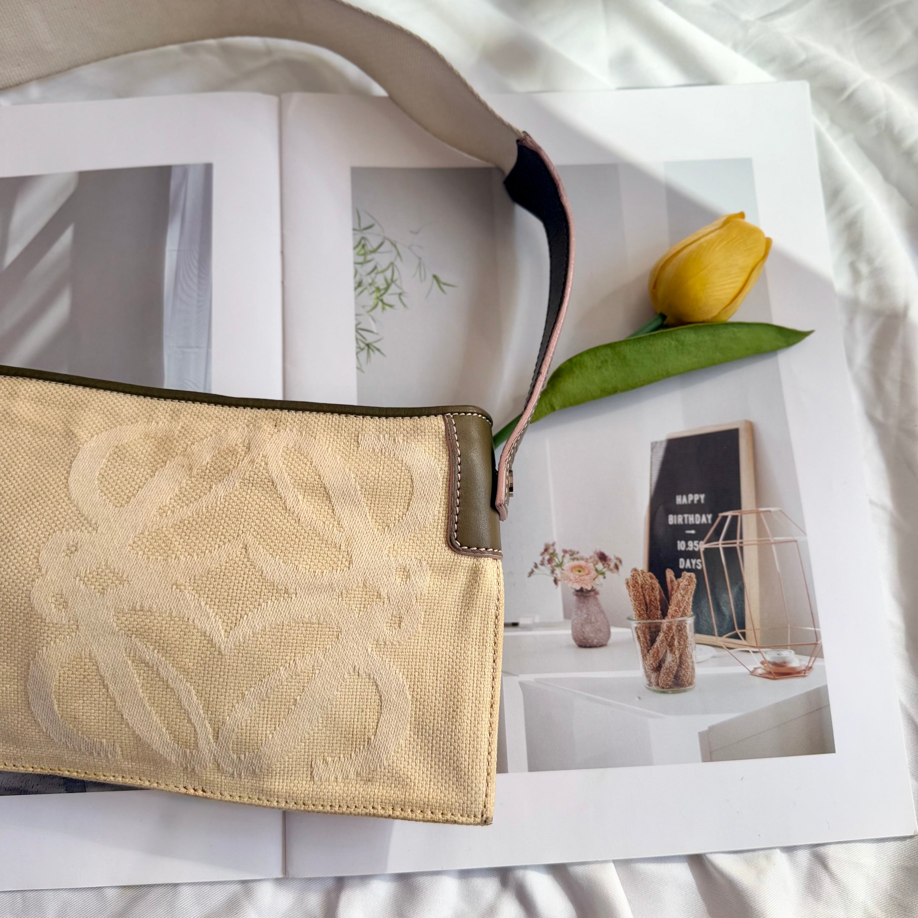 Loewe Brown Anagram Canvas Pochette Beige