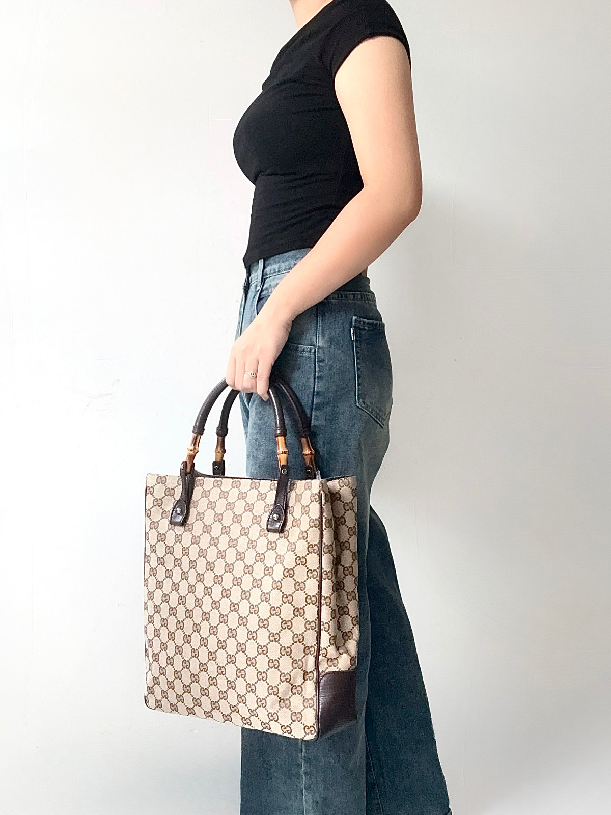 Gucci GG Canvas Bamboo Tote Bag