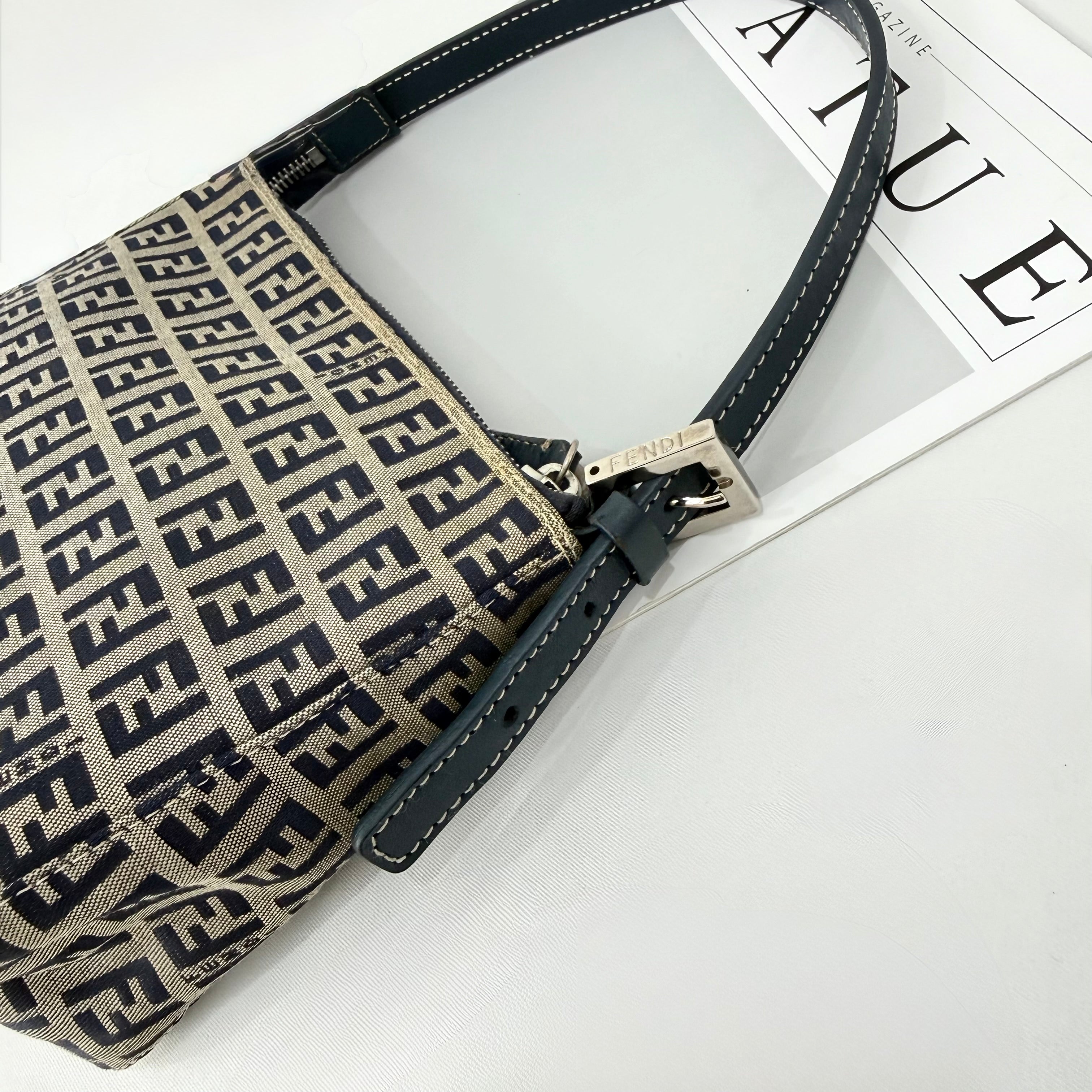 Fendi Navy & Grey Zucchino Mini Pochette Bag