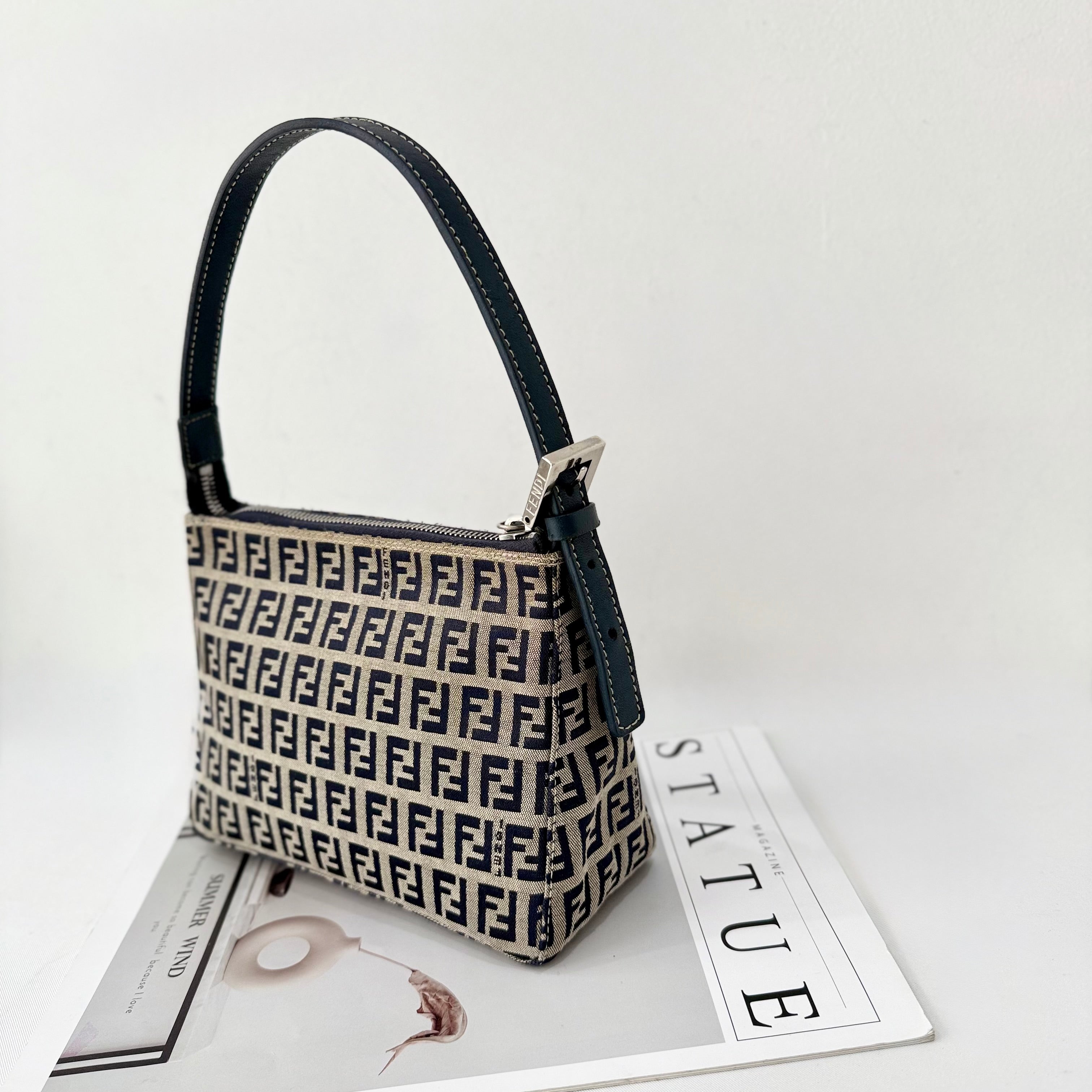 Fendi Navy & Grey Zucchino Mini Pochette Bag