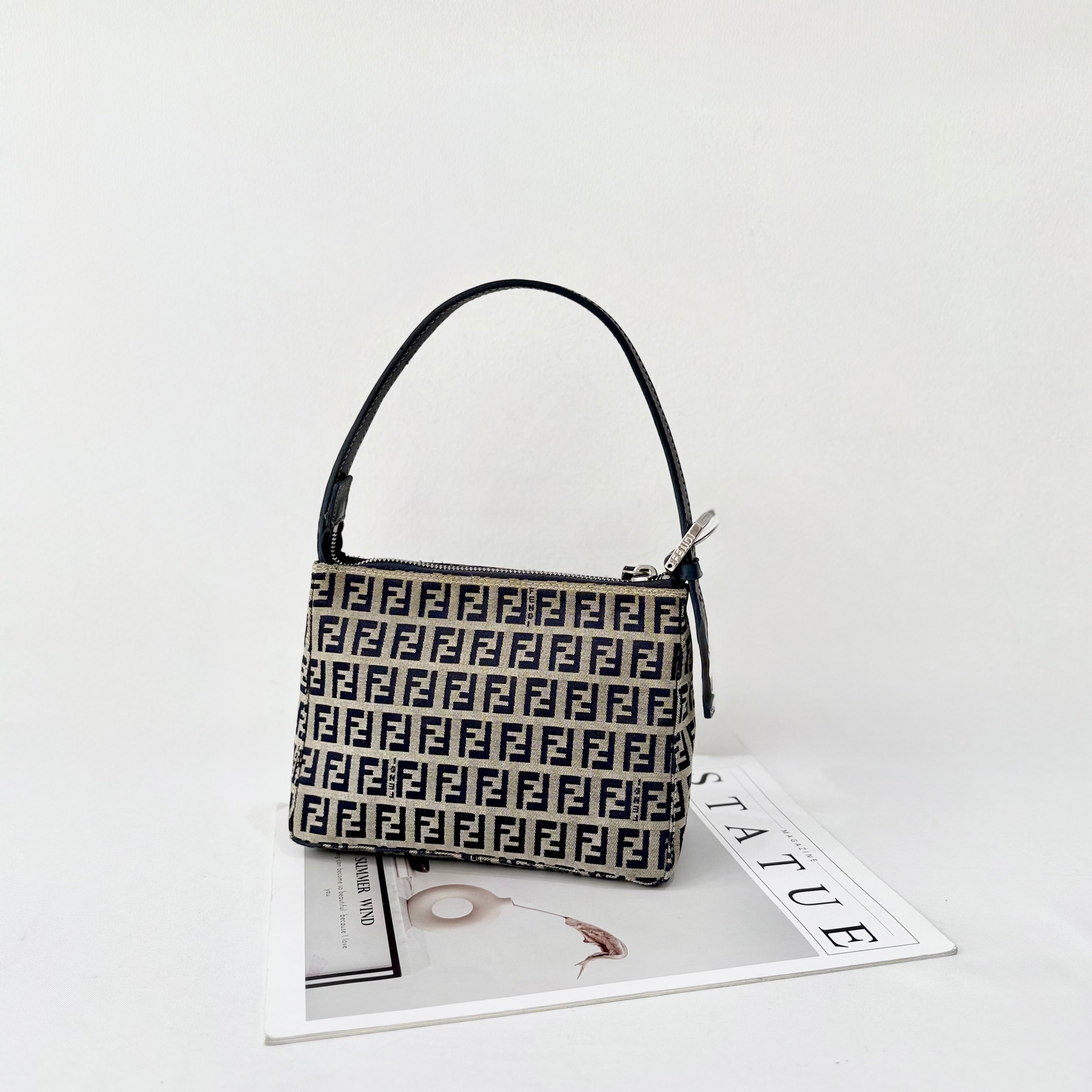 Fendi Navy & Grey Zucchino Mini Pochette Bag