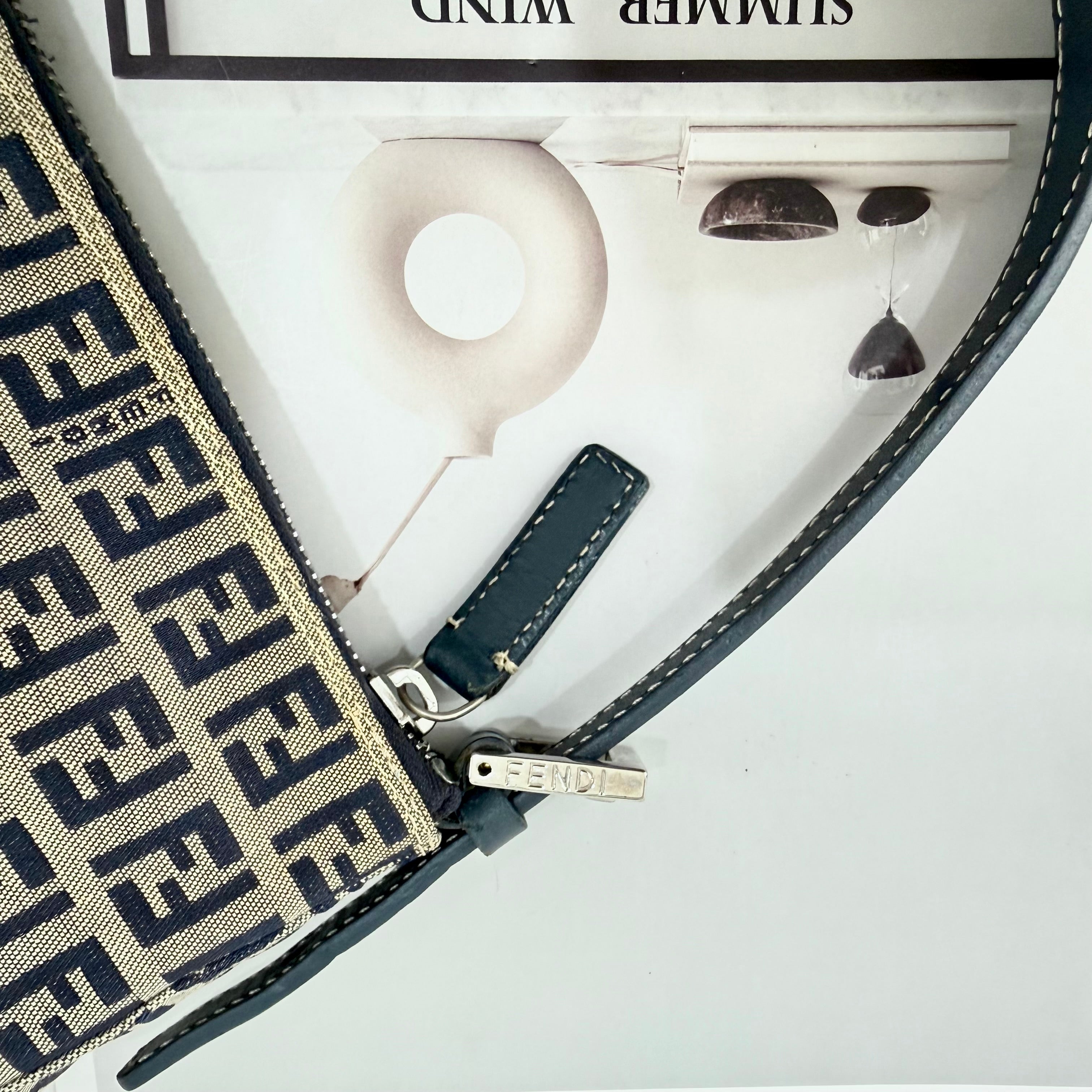 Fendi Navy & Grey Zucchino Mini Pochette Bag
