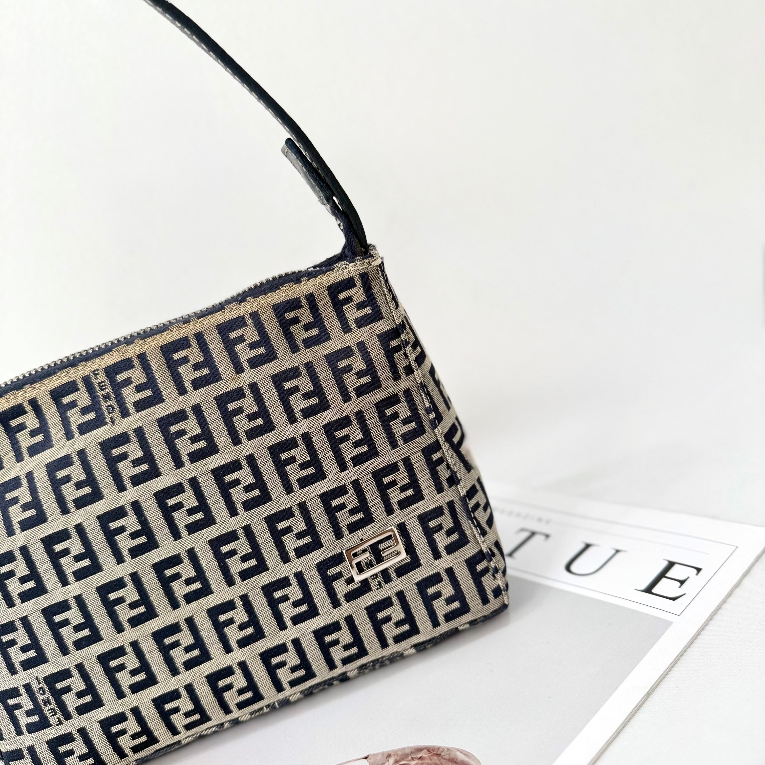 Fendi Navy & Grey Zucchino Mini Pochette Bag
