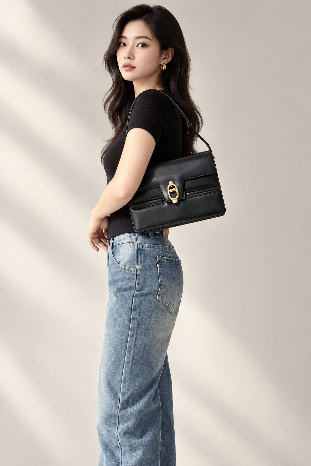 Celine Vintage Black Leather Shoulder Bag
