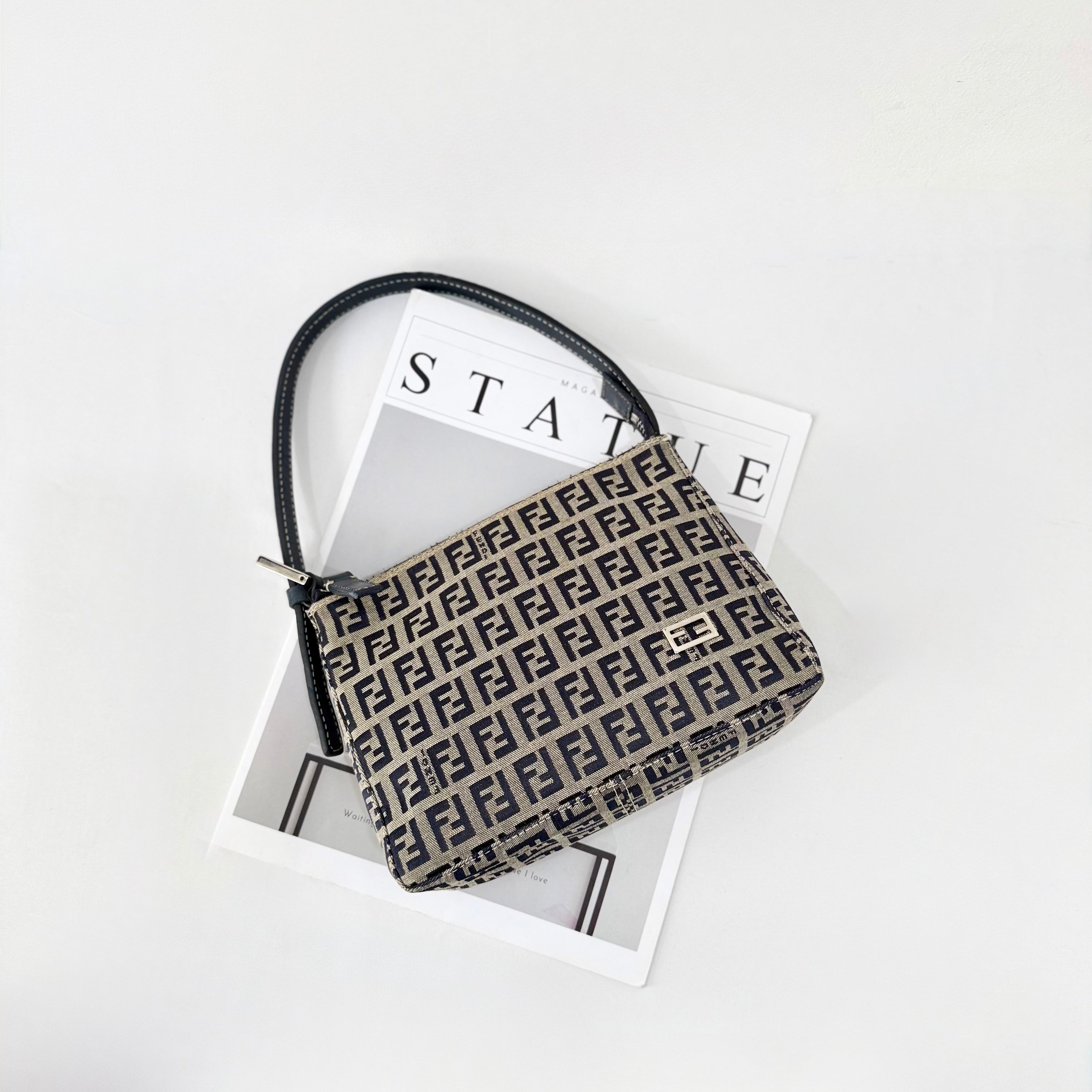 Fendi Navy & Grey Zucchino Mini Pochette Bag