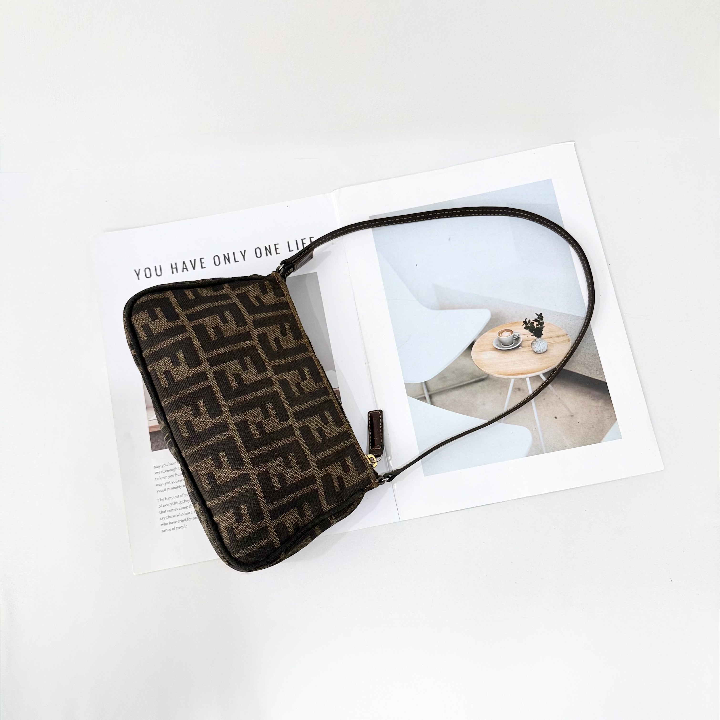Fendi Tobacco Zucca Print Canvas Mini Pochette