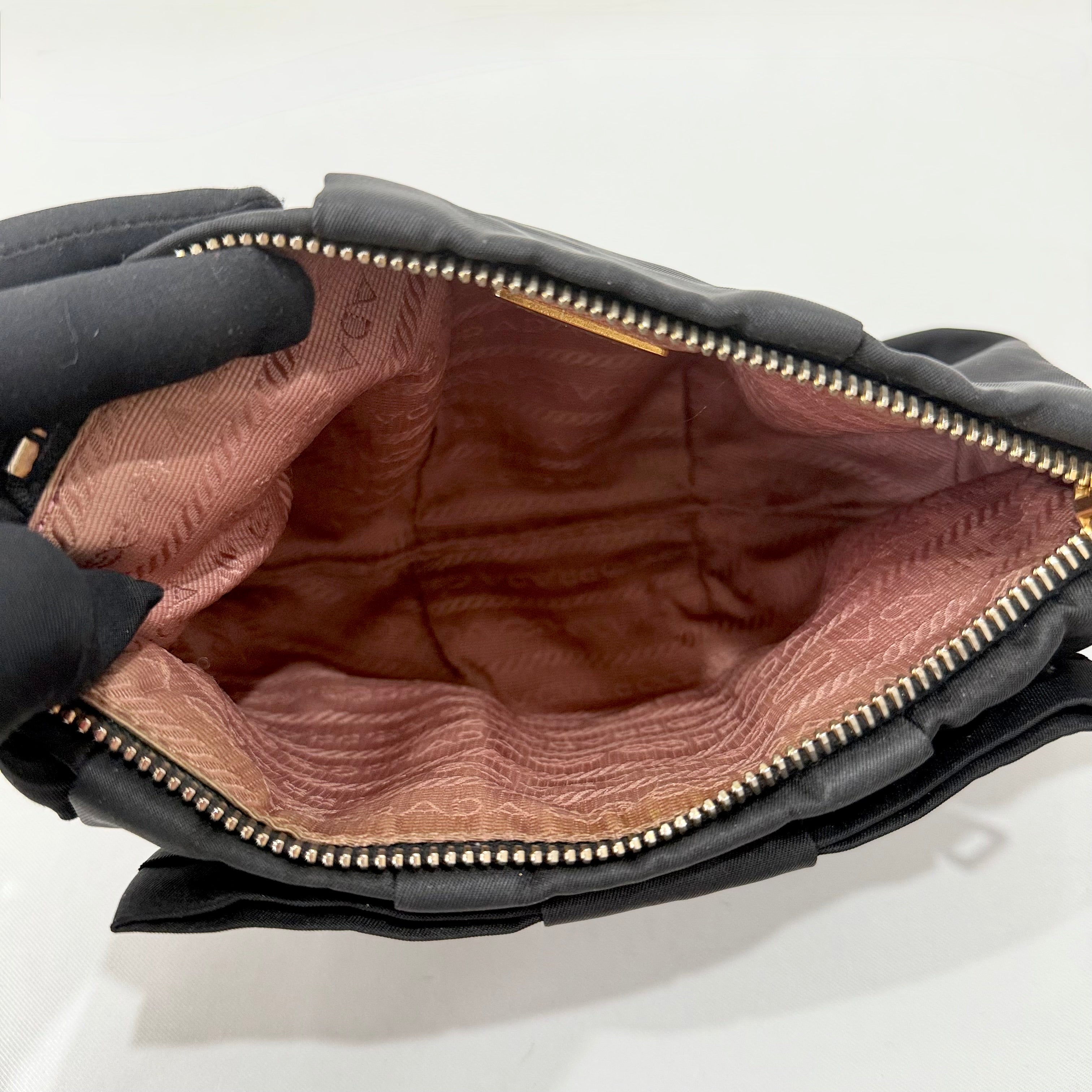 Prada Black Tessuto Nylon Bow Clutch Bag