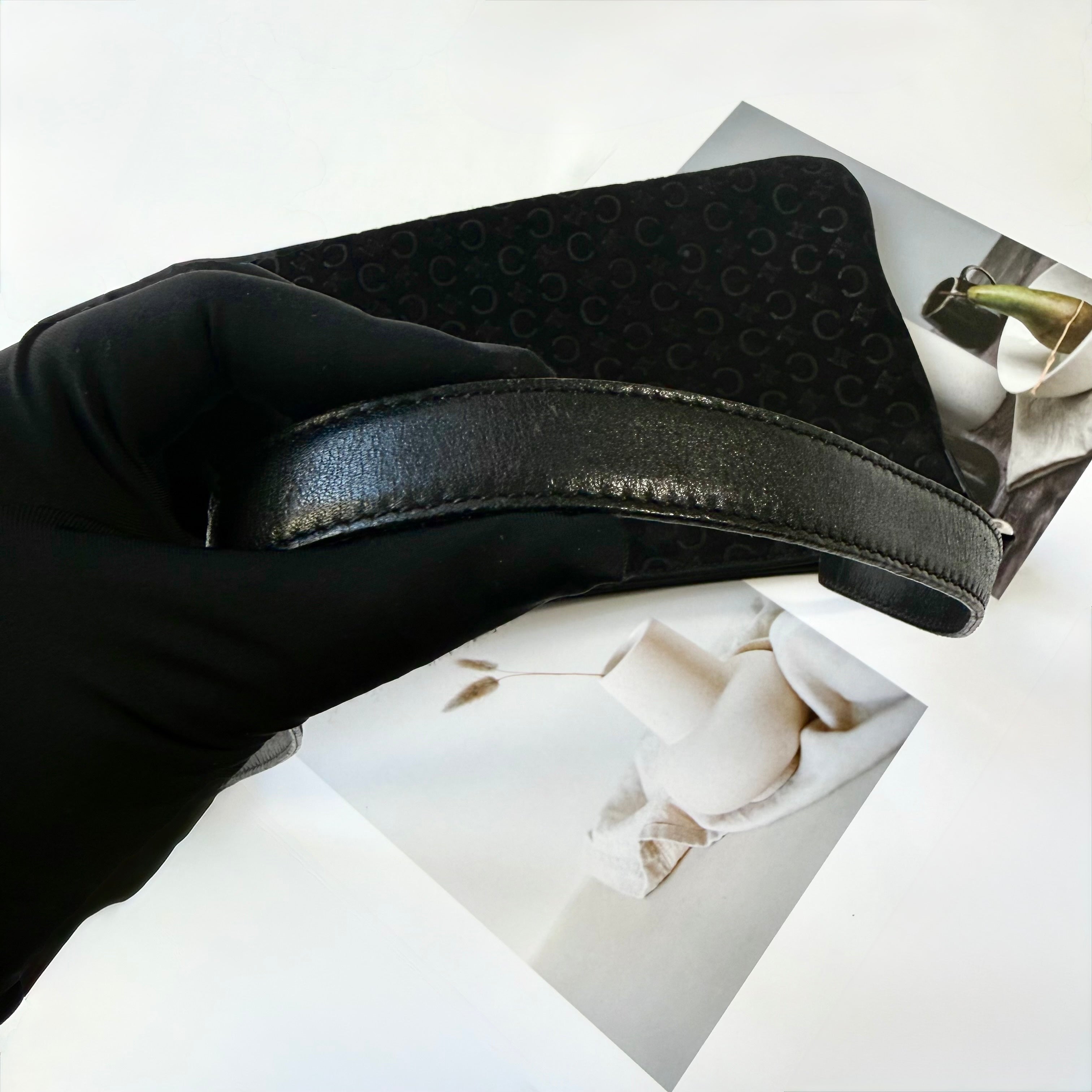 Celine Black C Logo Embossed Suede Leather