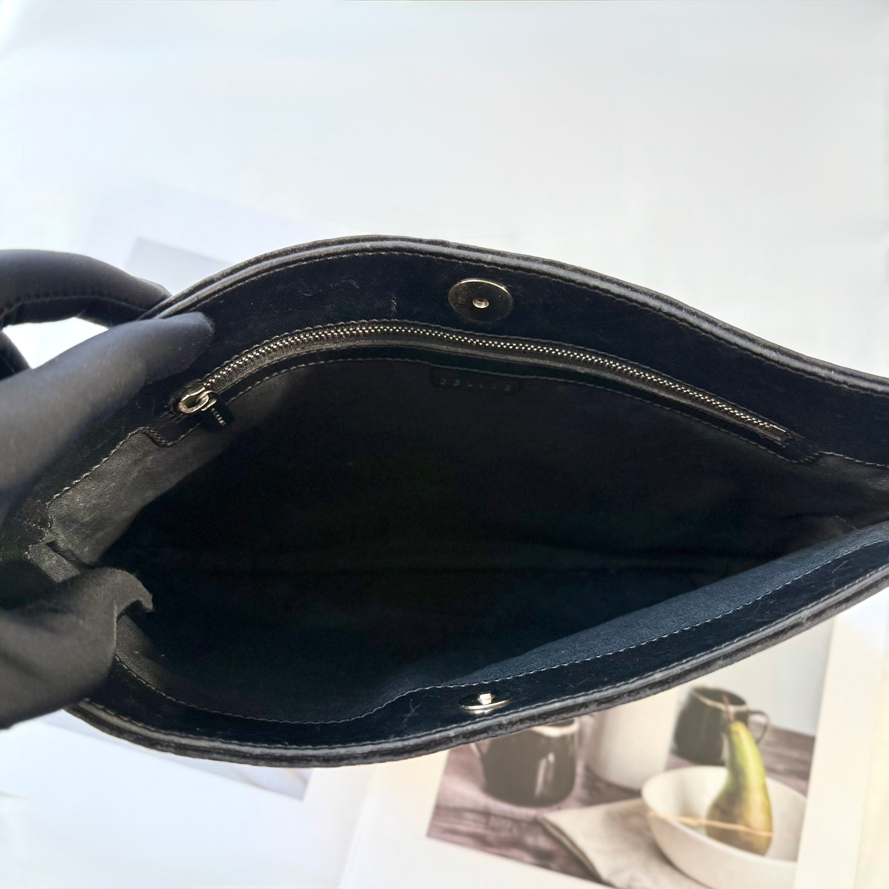 Celine Black C Logo Embossed Suede Leather