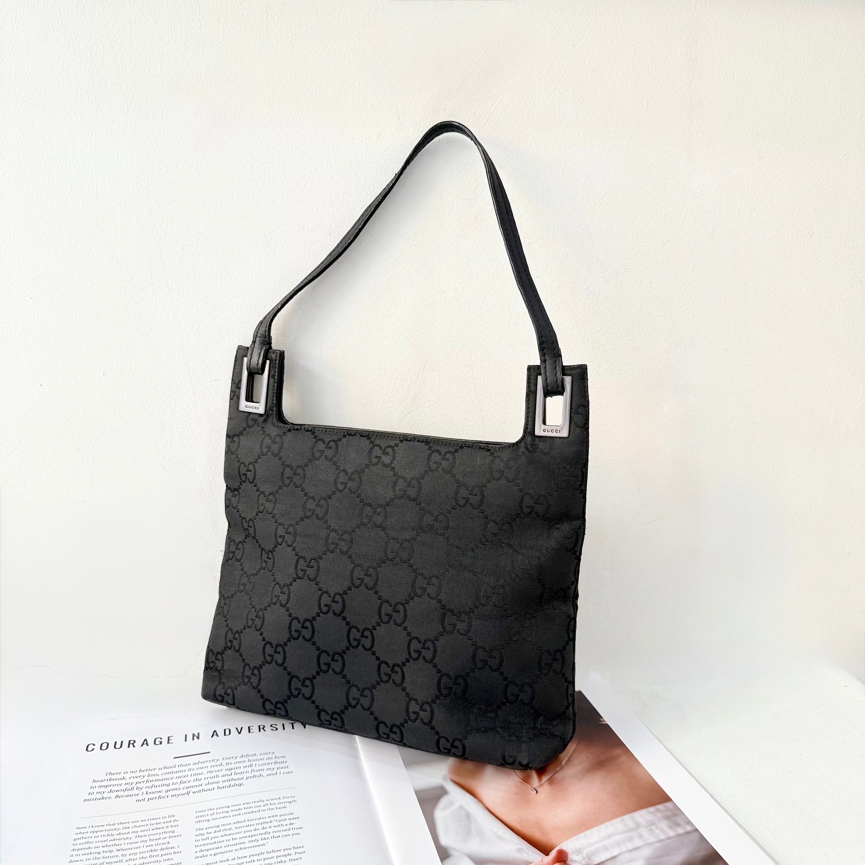 Gucci Nylon Monogram Shoulder Bag Black