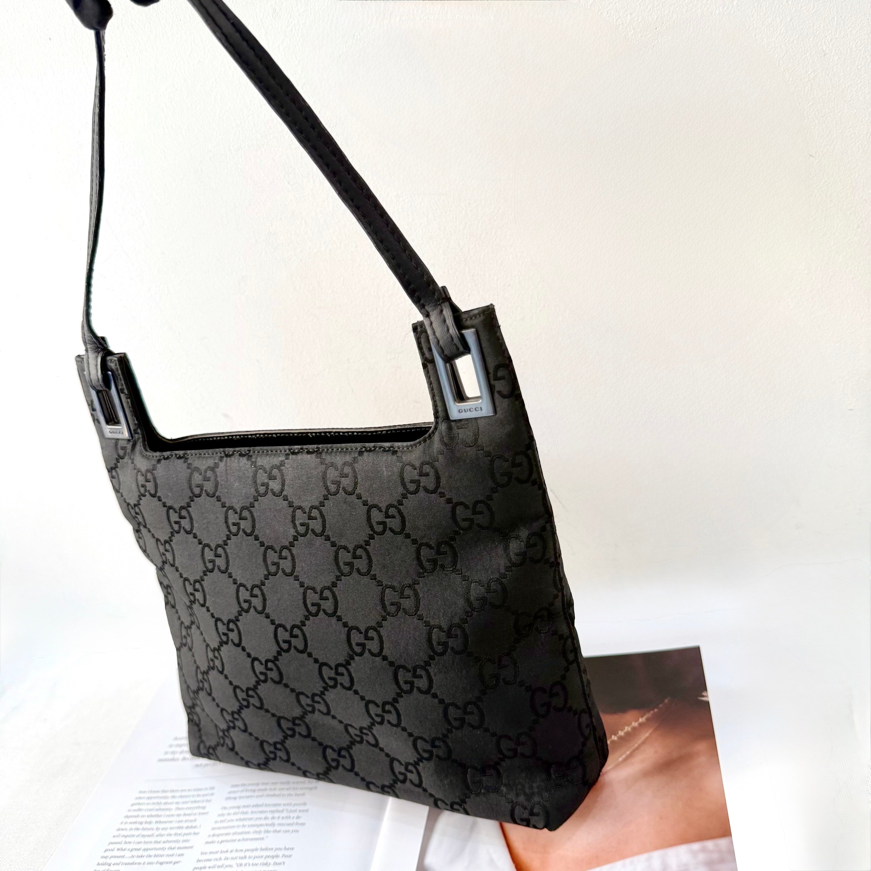 Gucci Nylon Monogram Shoulder Bag Black