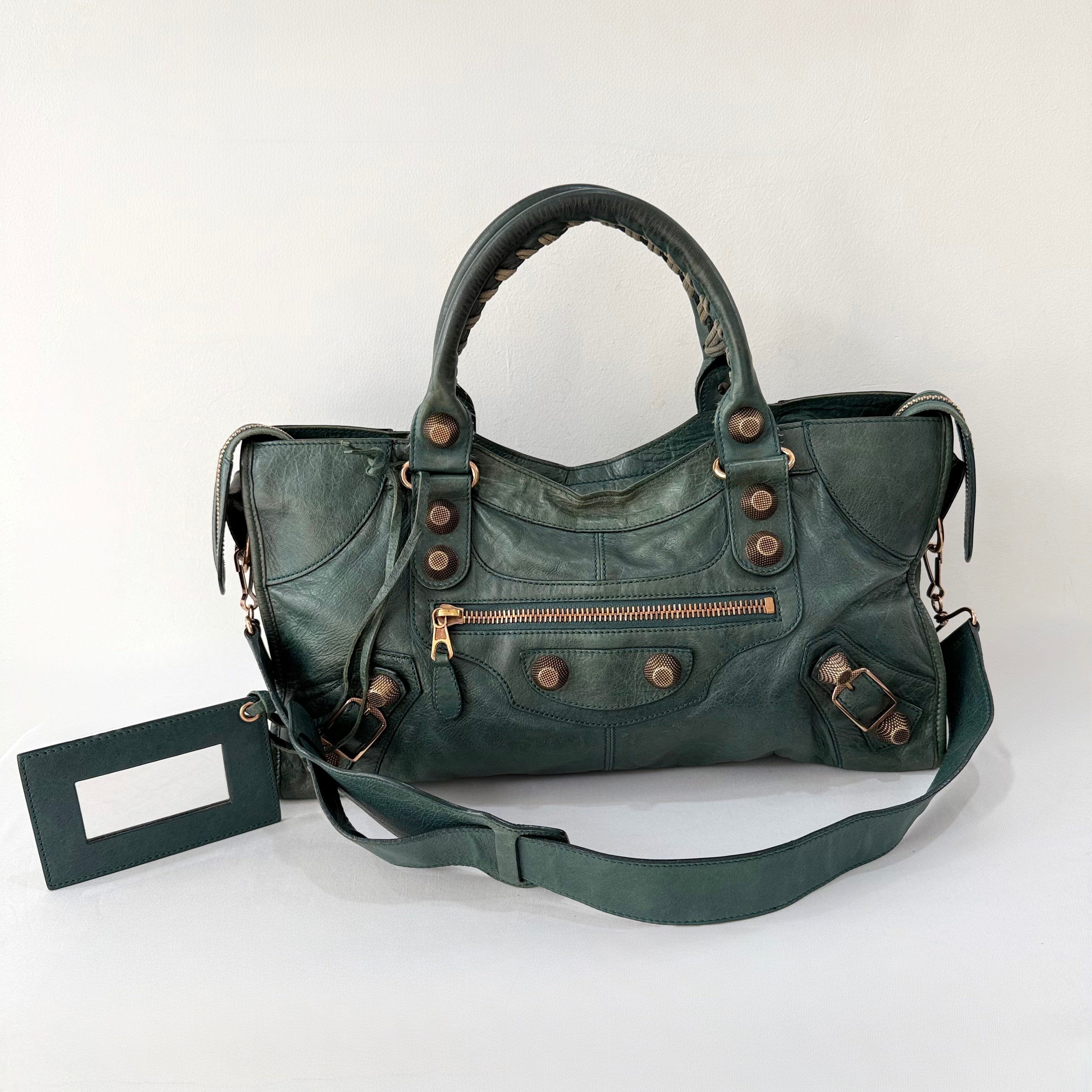 Balenciaga Anthracite Lambskin Leather Giant Rose Gold City Bag