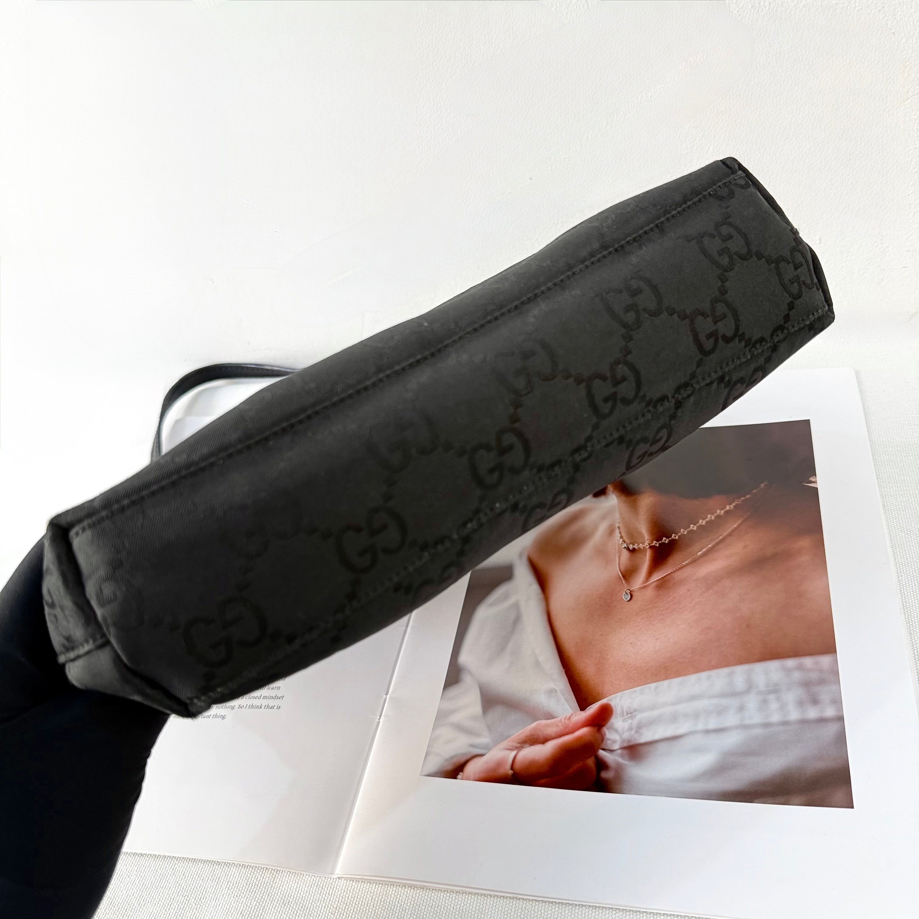 Gucci Nylon Monogram Shoulder Bag Black