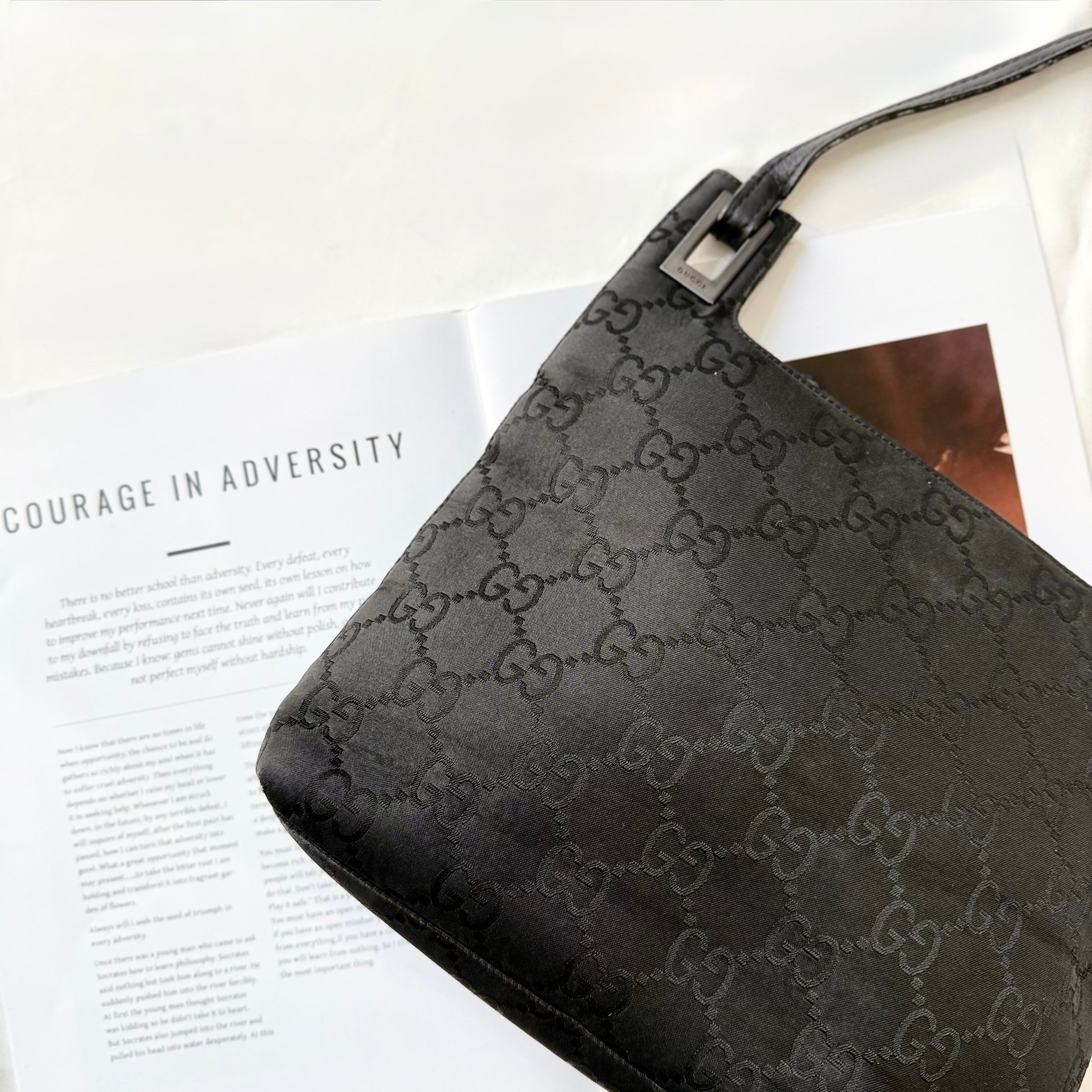 Gucci Nylon Monogram Shoulder Bag Black