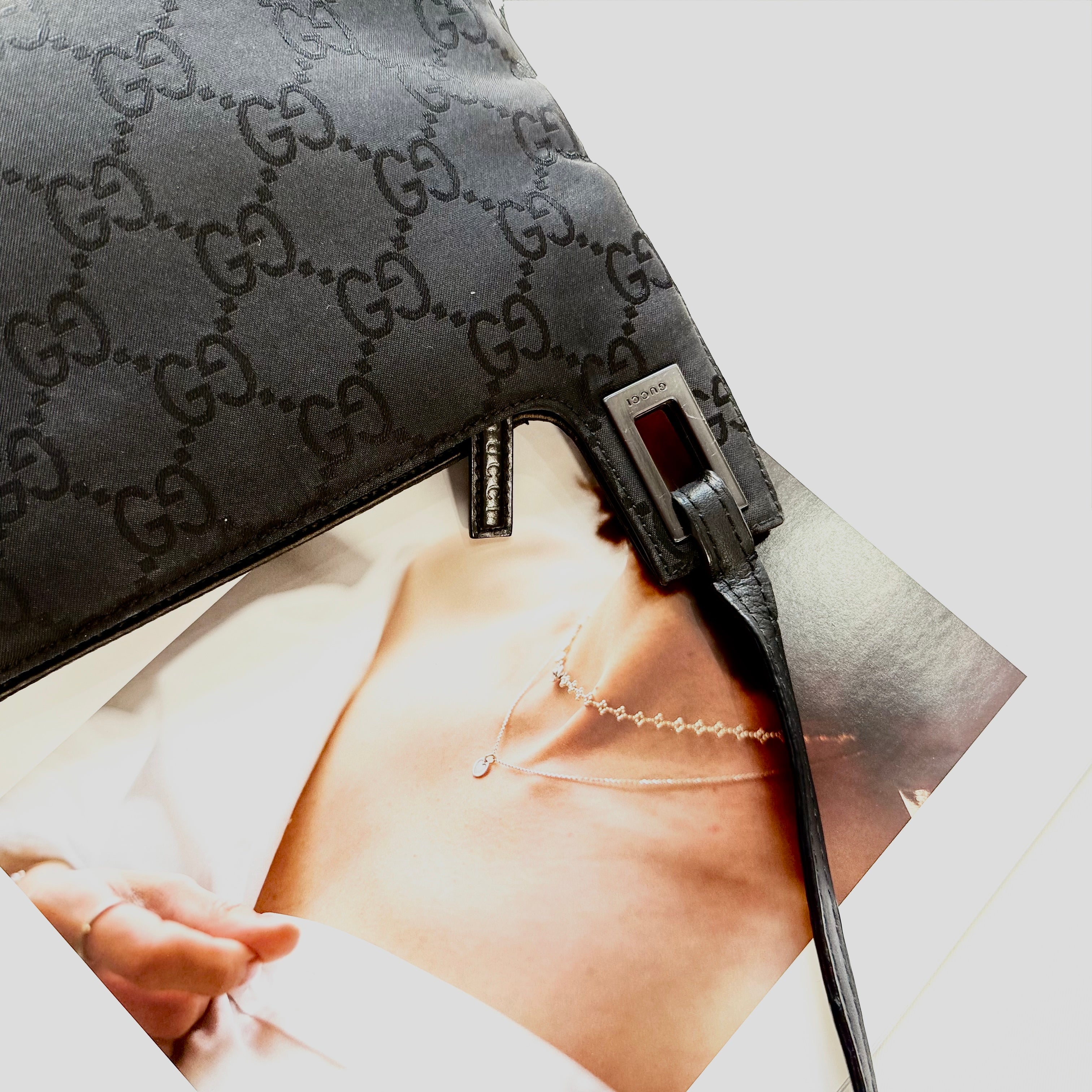 Gucci Nylon Monogram Shoulder Bag Black