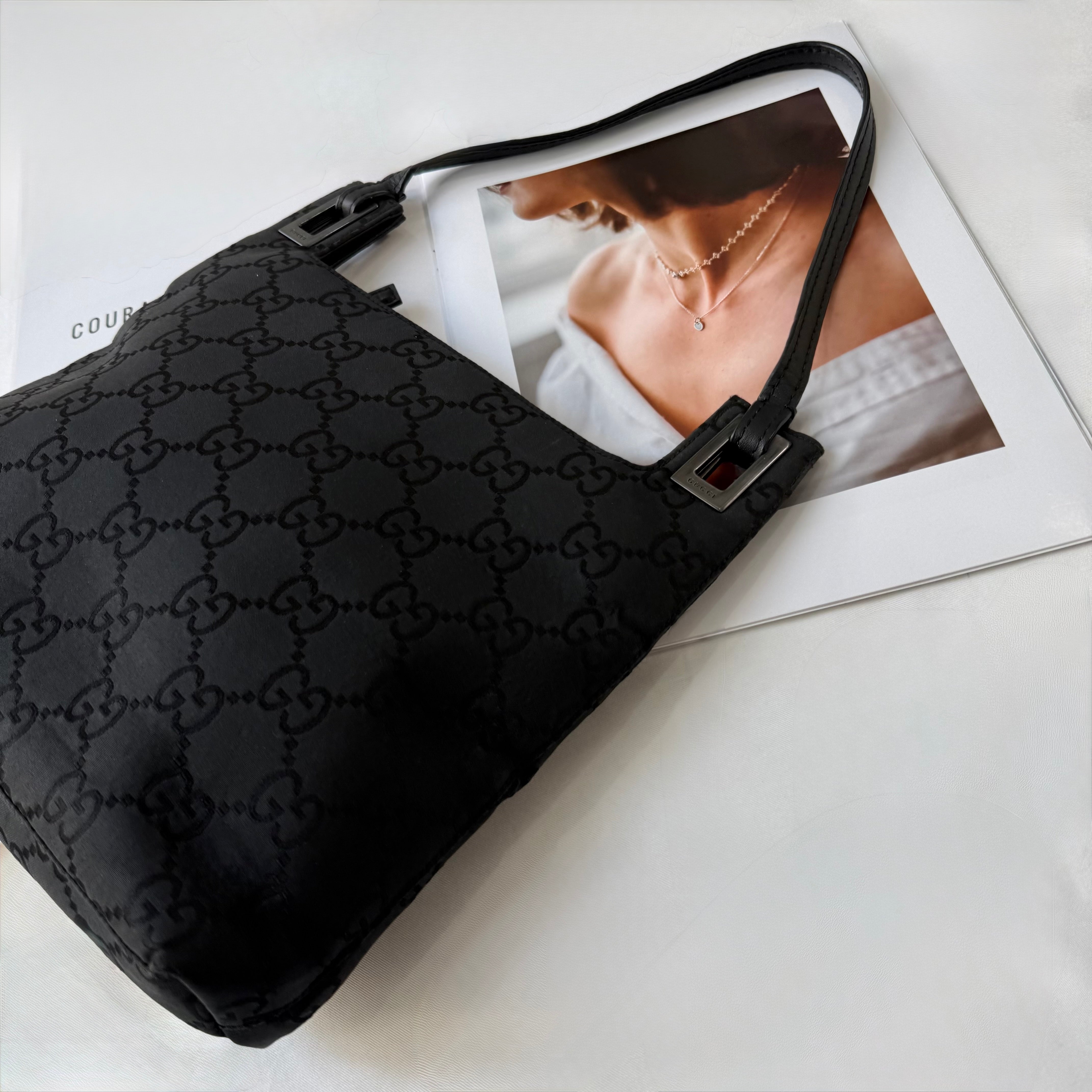 Gucci Nylon Monogram Shoulder Bag Black