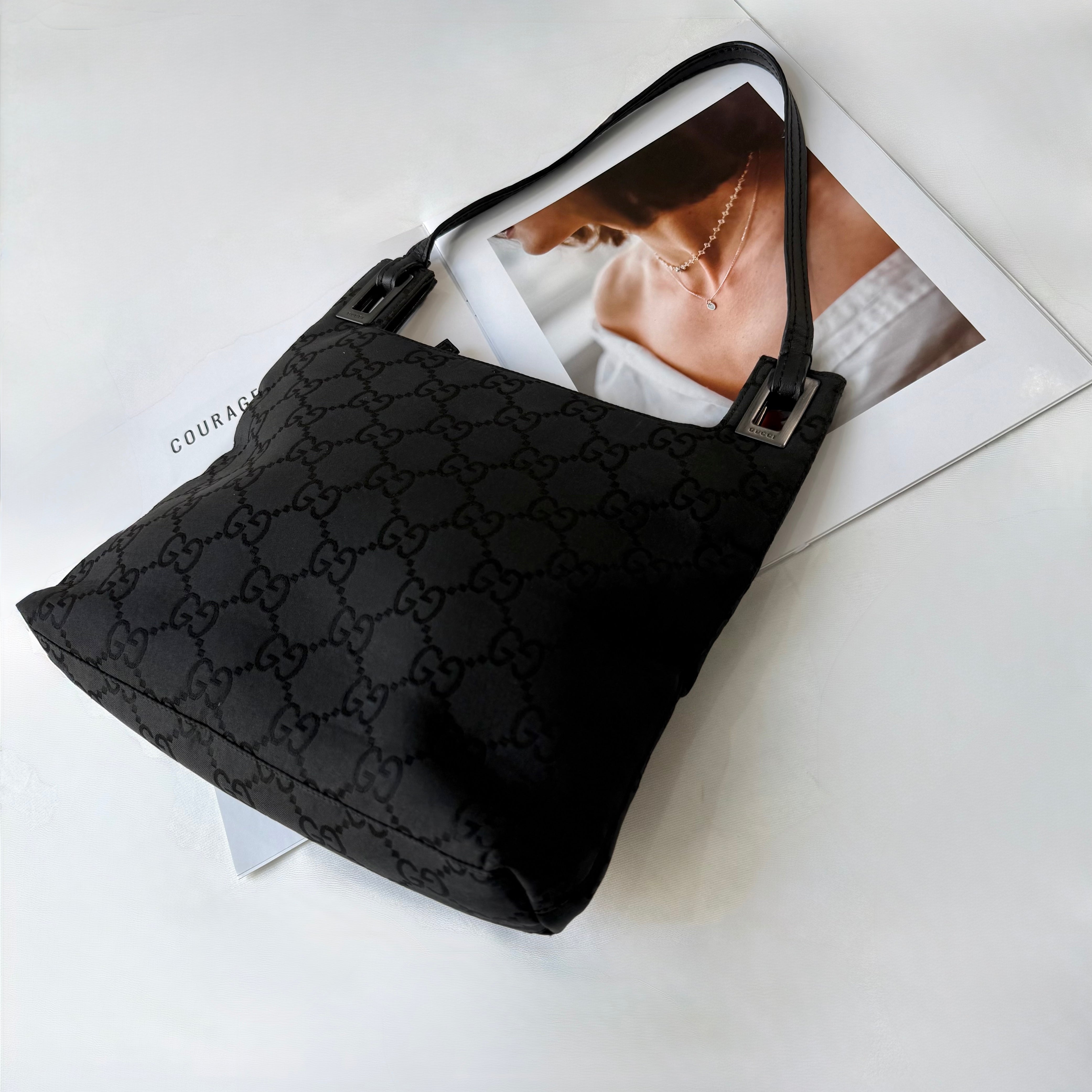 Gucci Nylon Monogram Shoulder Bag Black