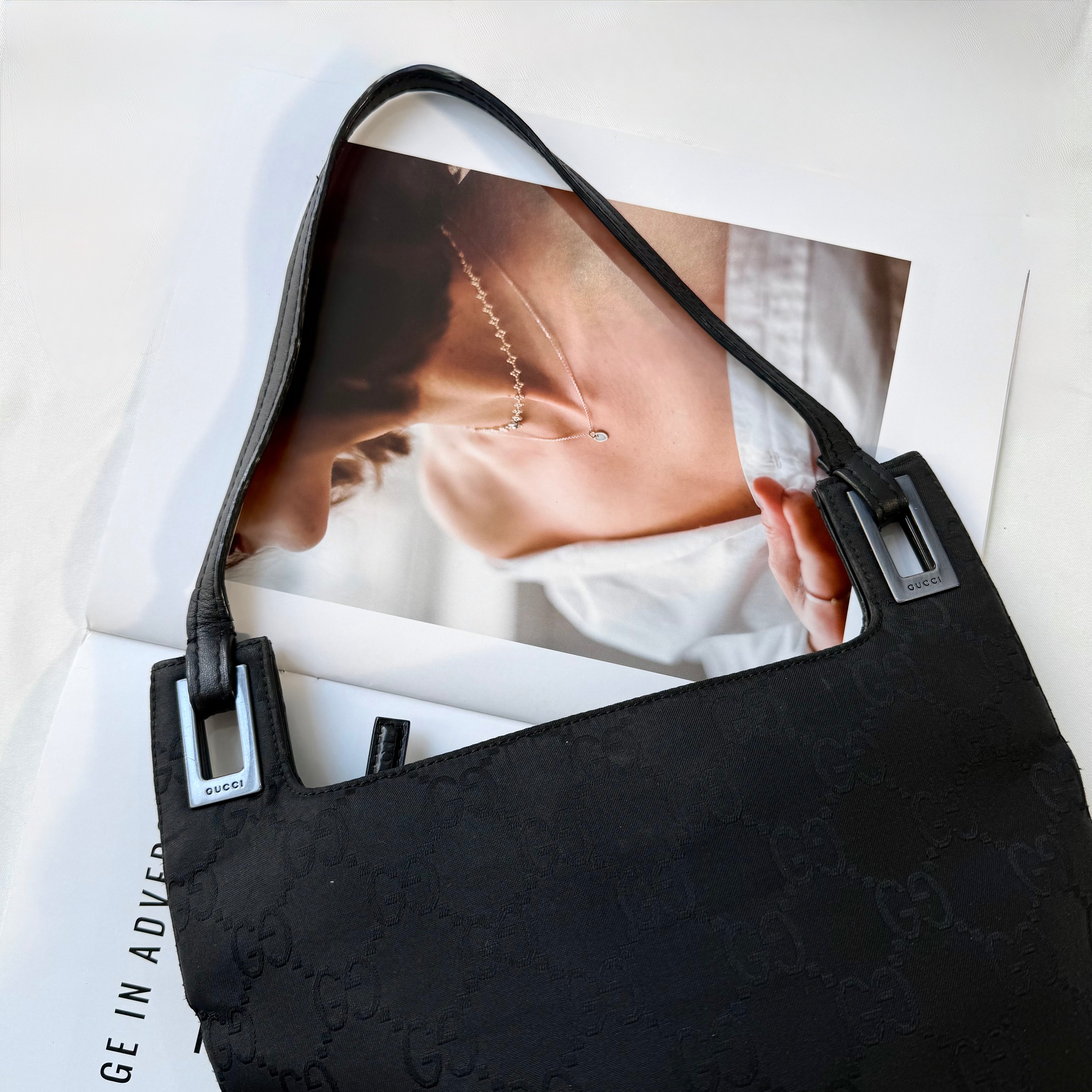 Gucci Nylon Monogram Shoulder Bag Black