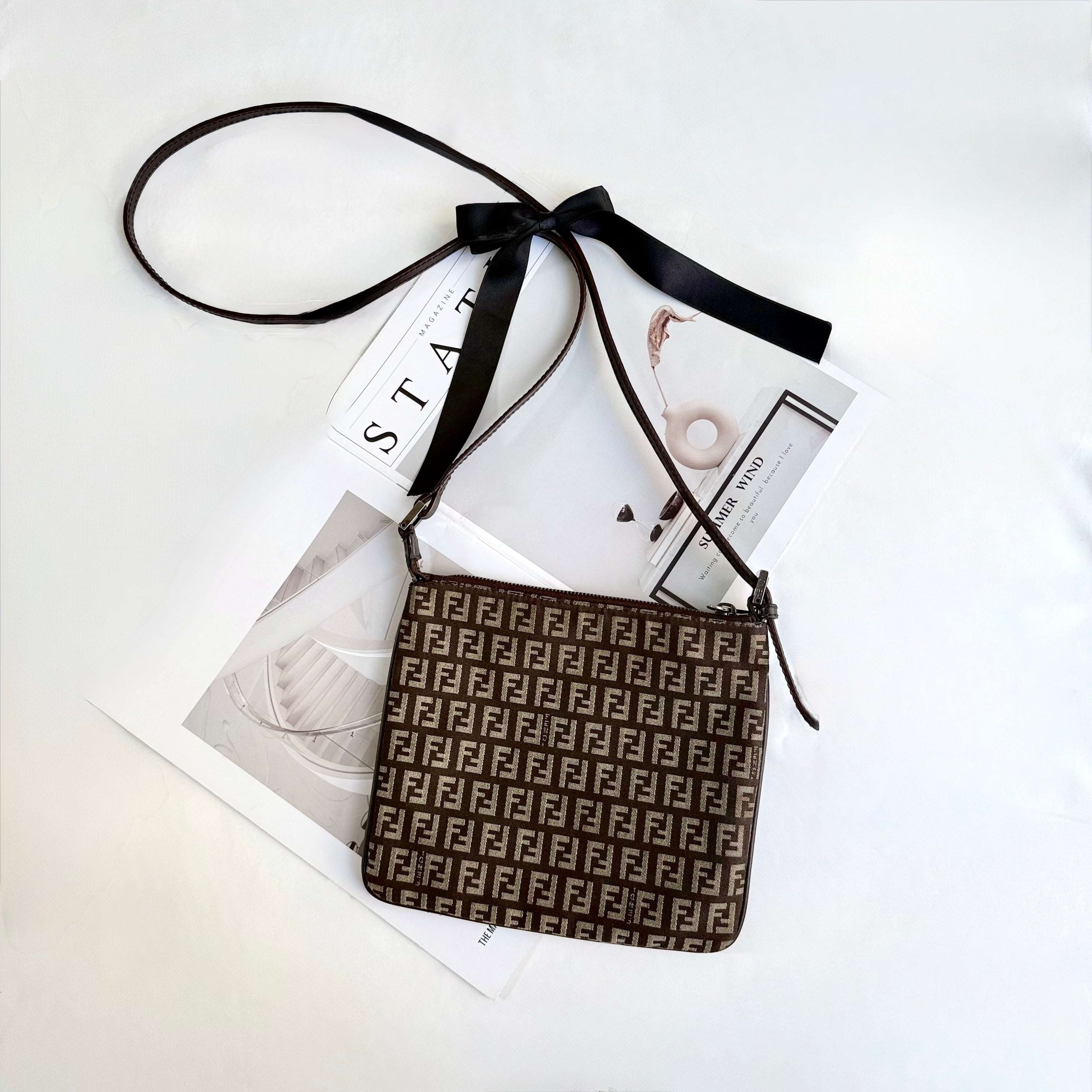 Fendi Brown Logo Print Crossbody Bag