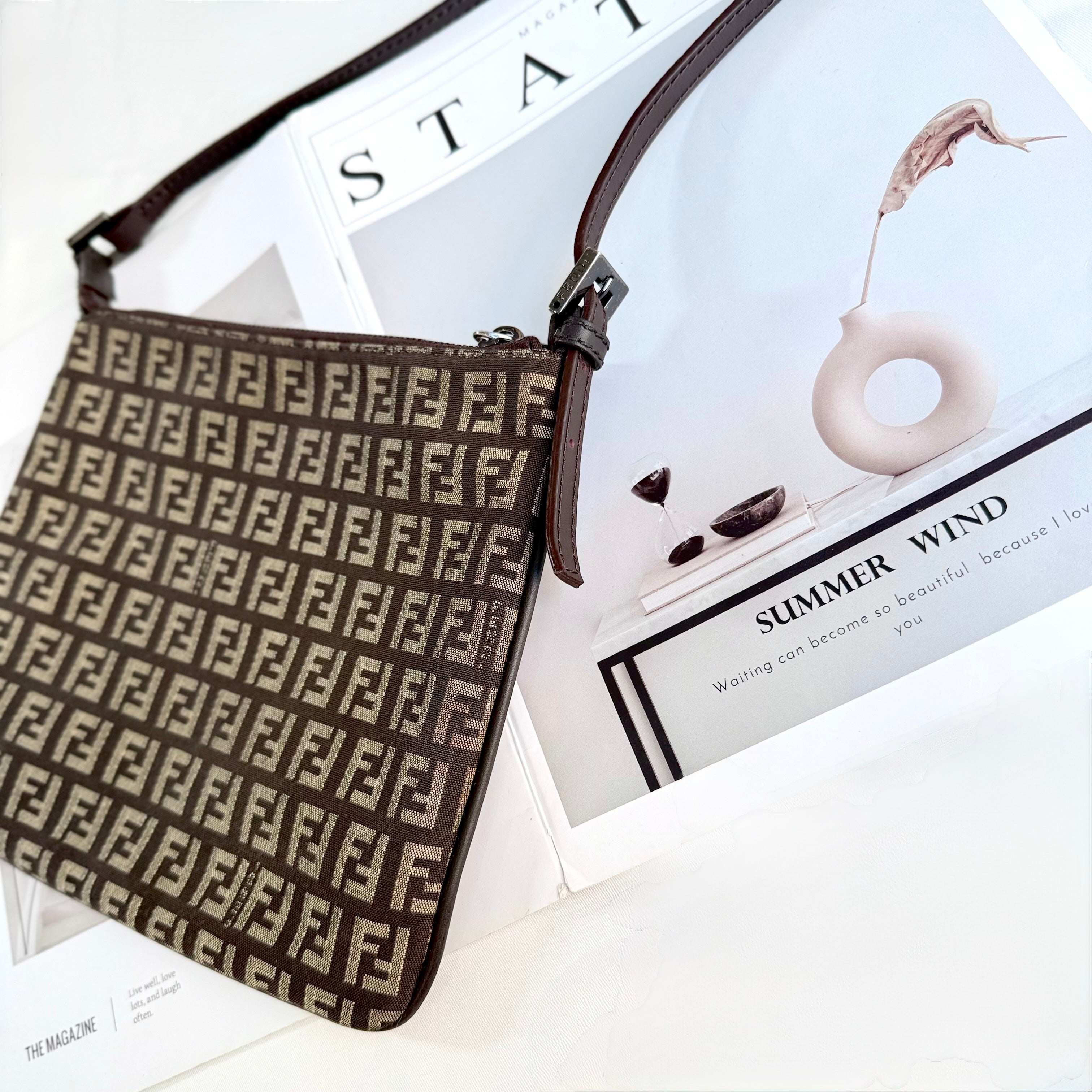Fendi Brown Logo Print Crossbody Bag
