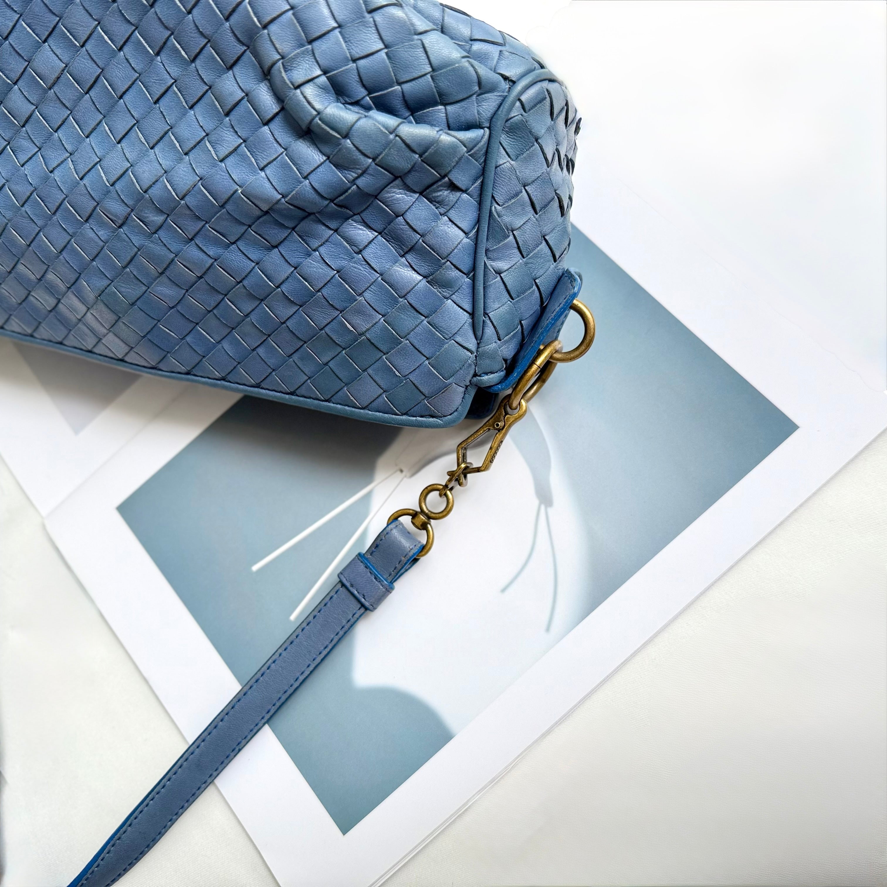 Bottega Veneta Blue Intrecciato Woven Nappa Leather