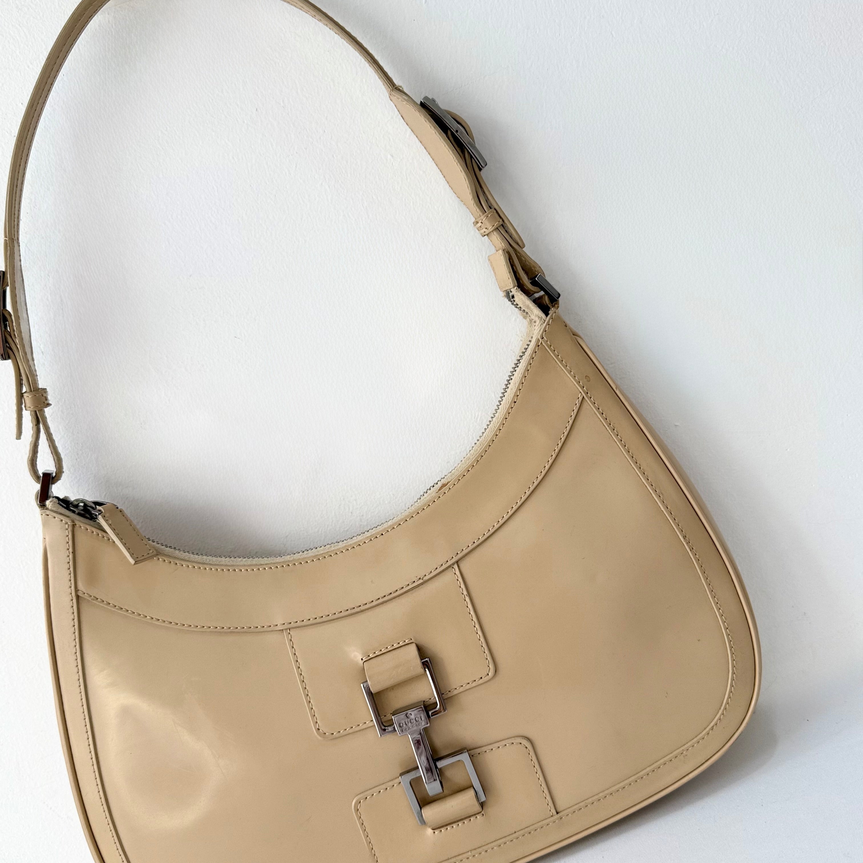 Gucci Beige Patent Leather Jackie Shoulder Bag