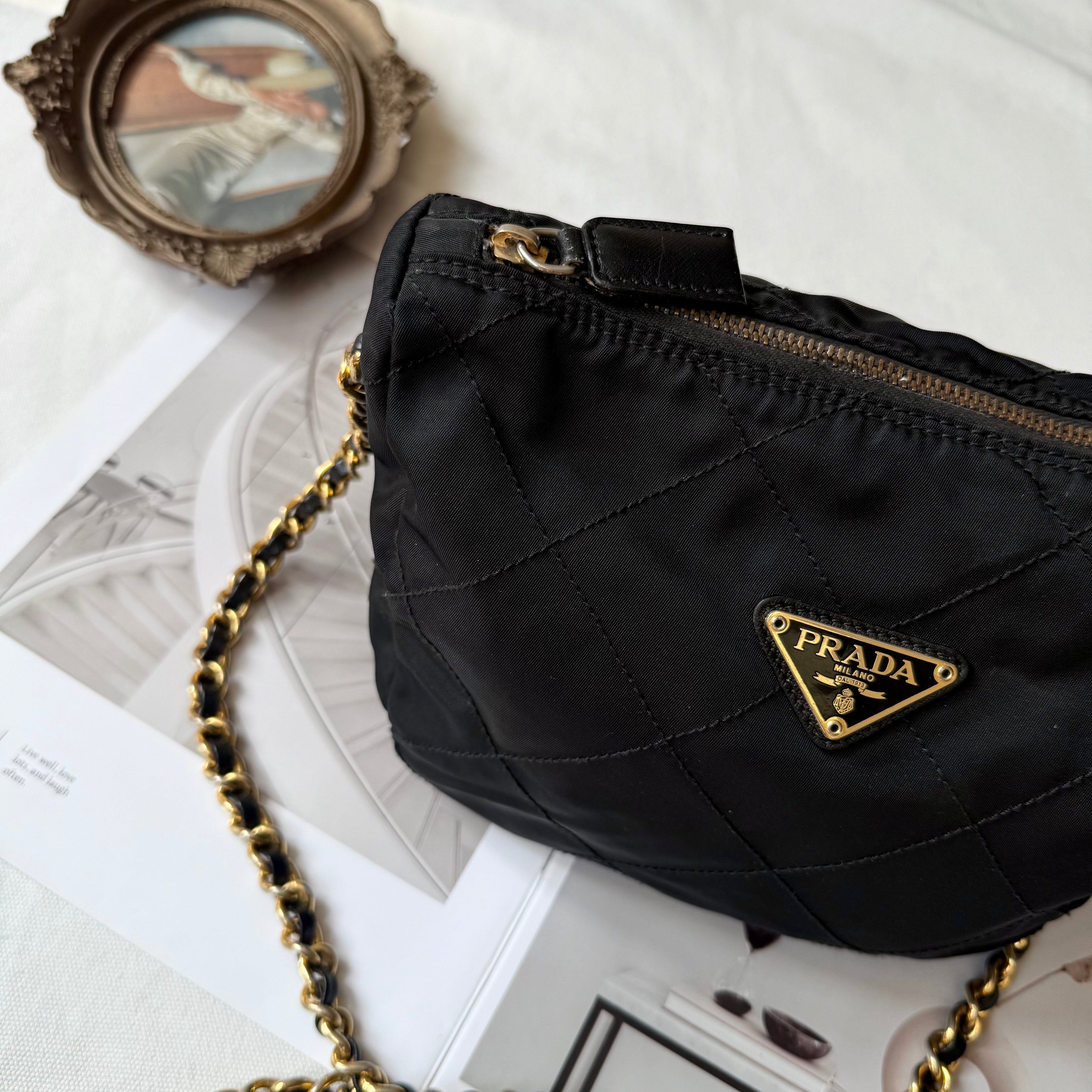 Prada Quilted Tessuto Chain Bag