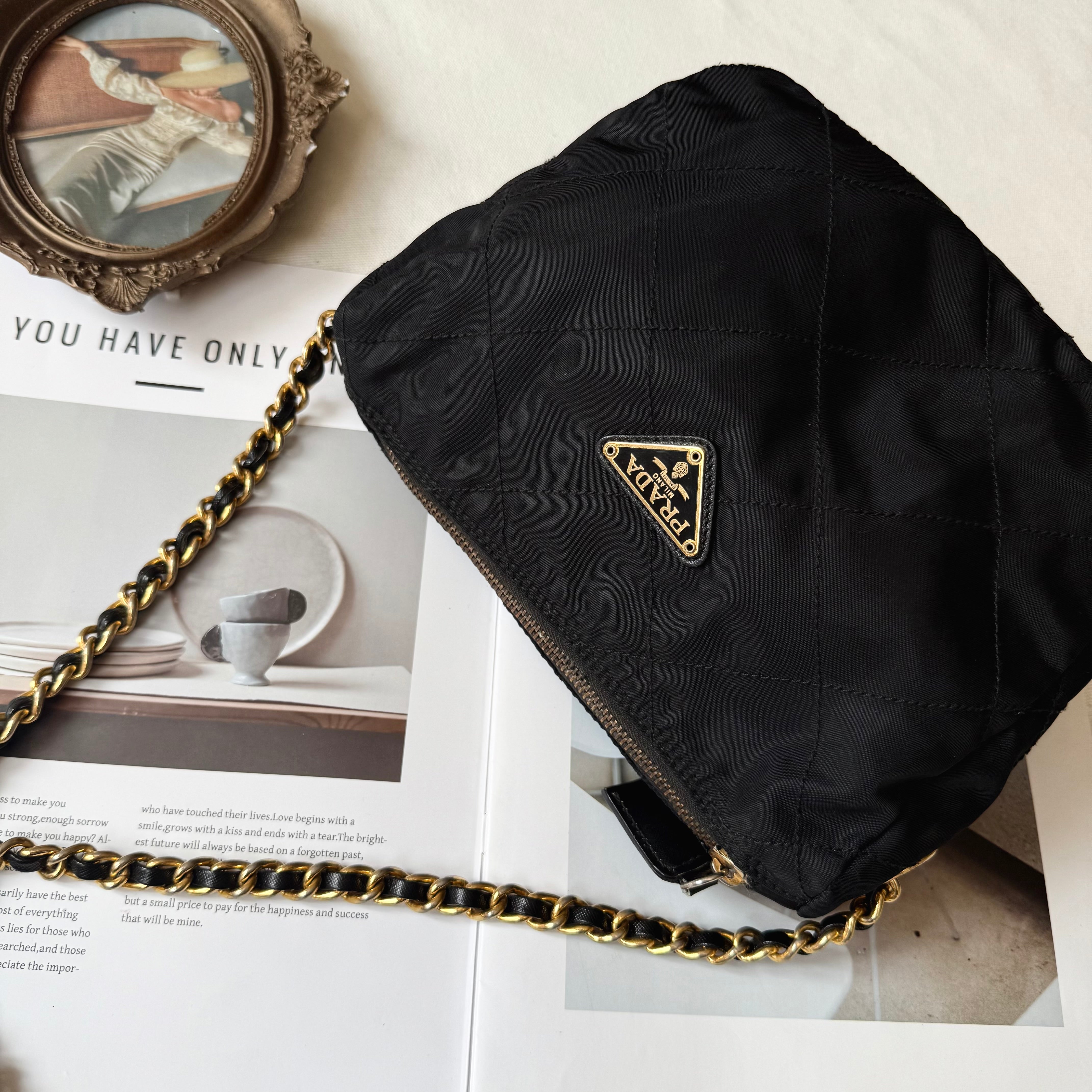 Prada Quilted Tessuto Chain Bag