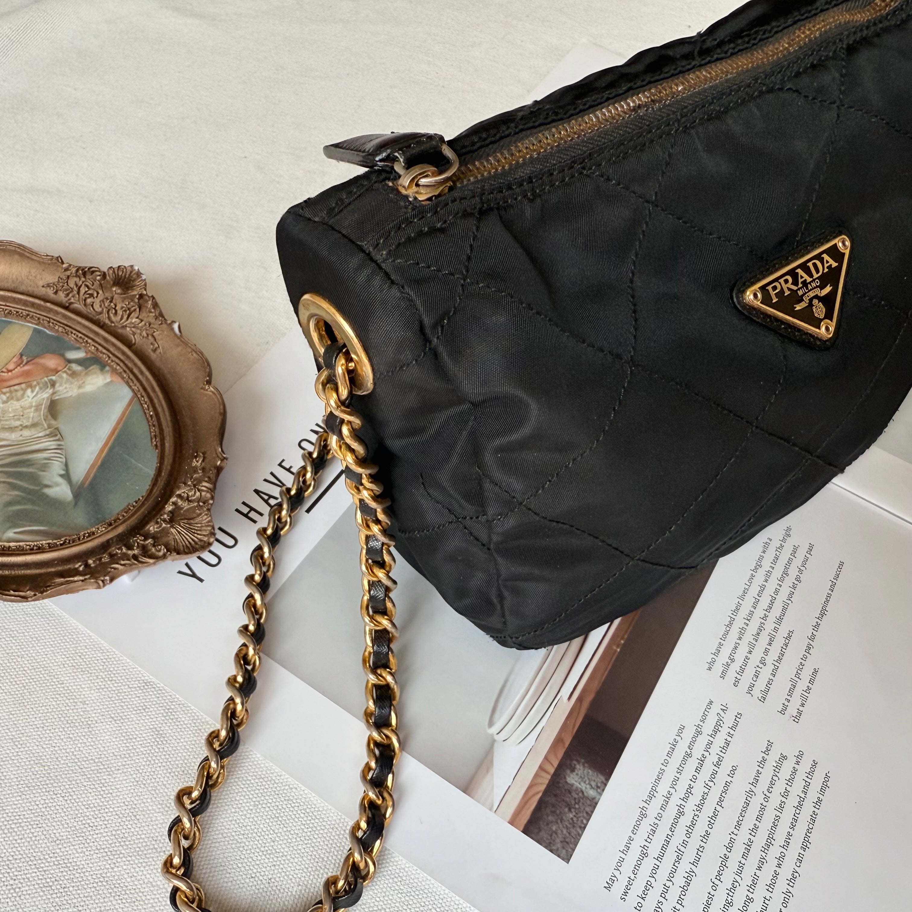 Prada Quilted Tessuto Chain Bag