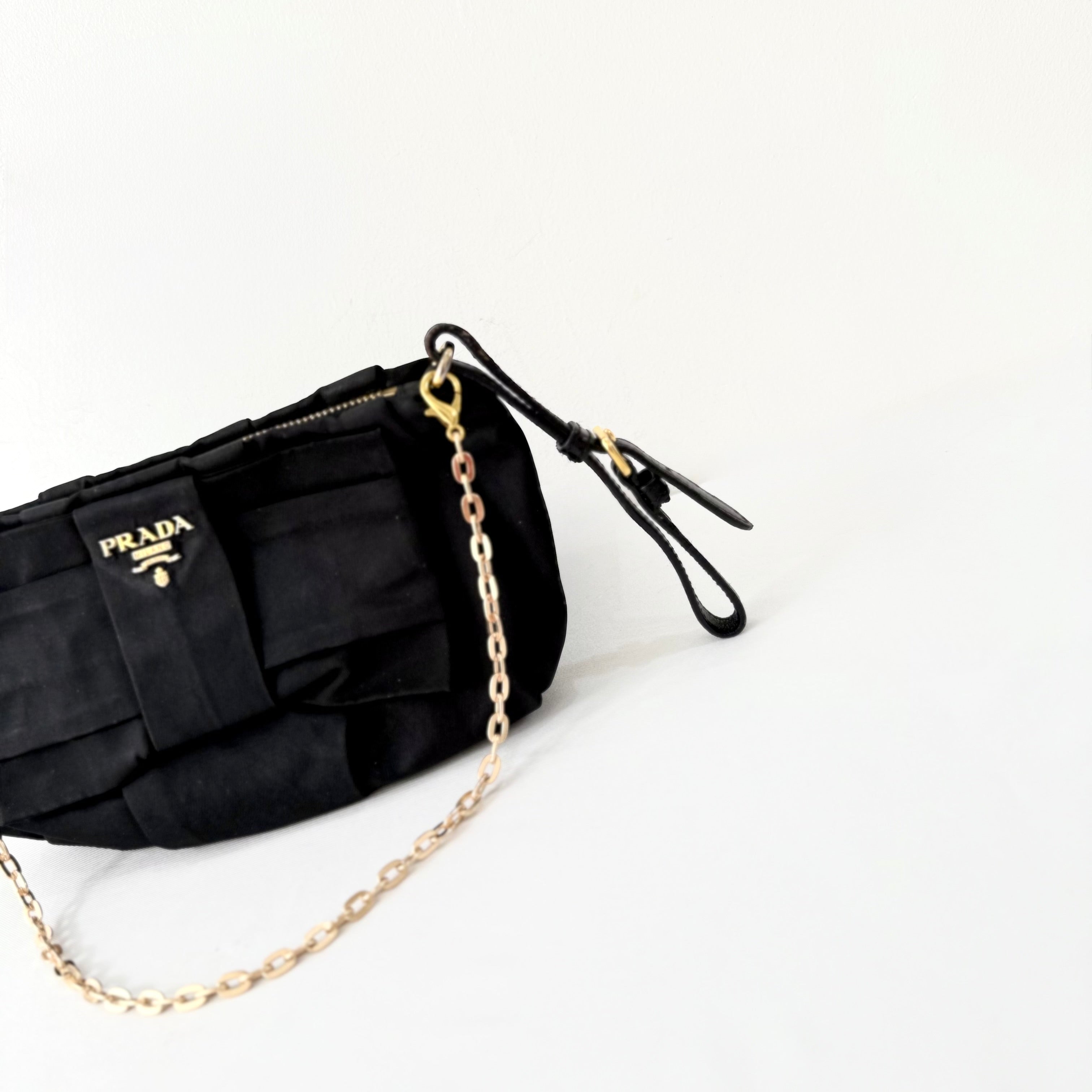 Prada Black Tessuto Nylon Bow Clutch Bag