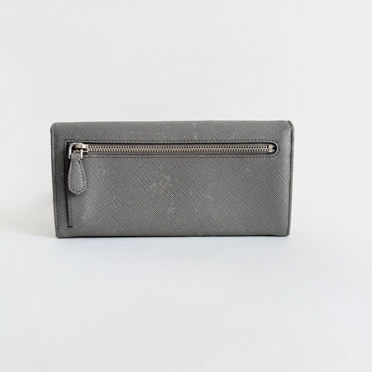 Prada Saffiano Lux Long Wallet Grey